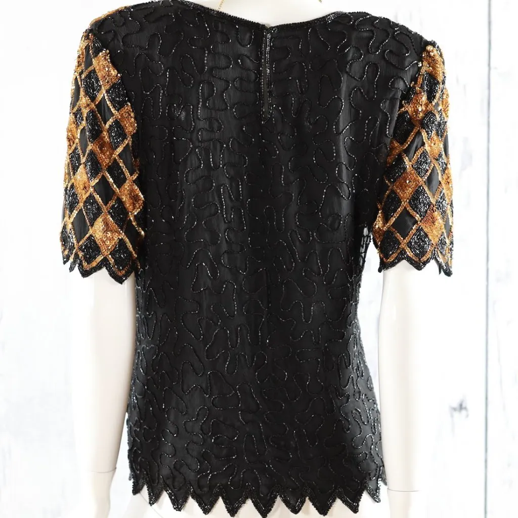 Black & Gold Sequined Top (Size Medium/Large)