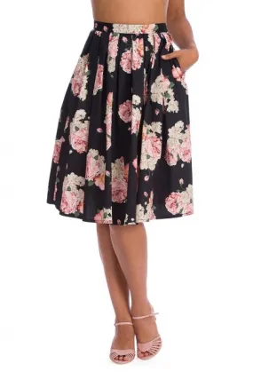 Black and Pink Floral Pleated Skirt