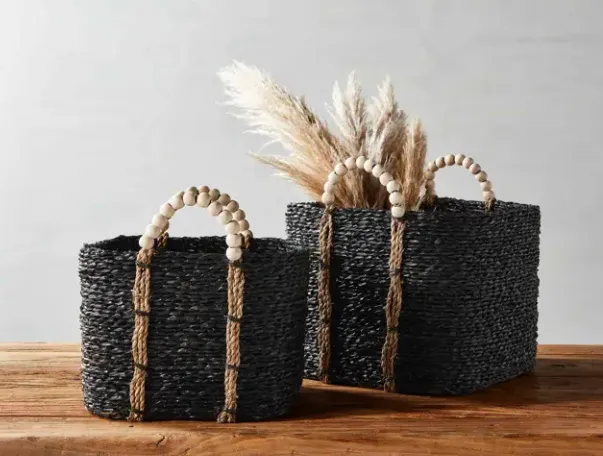 Black Bead Handle Basket