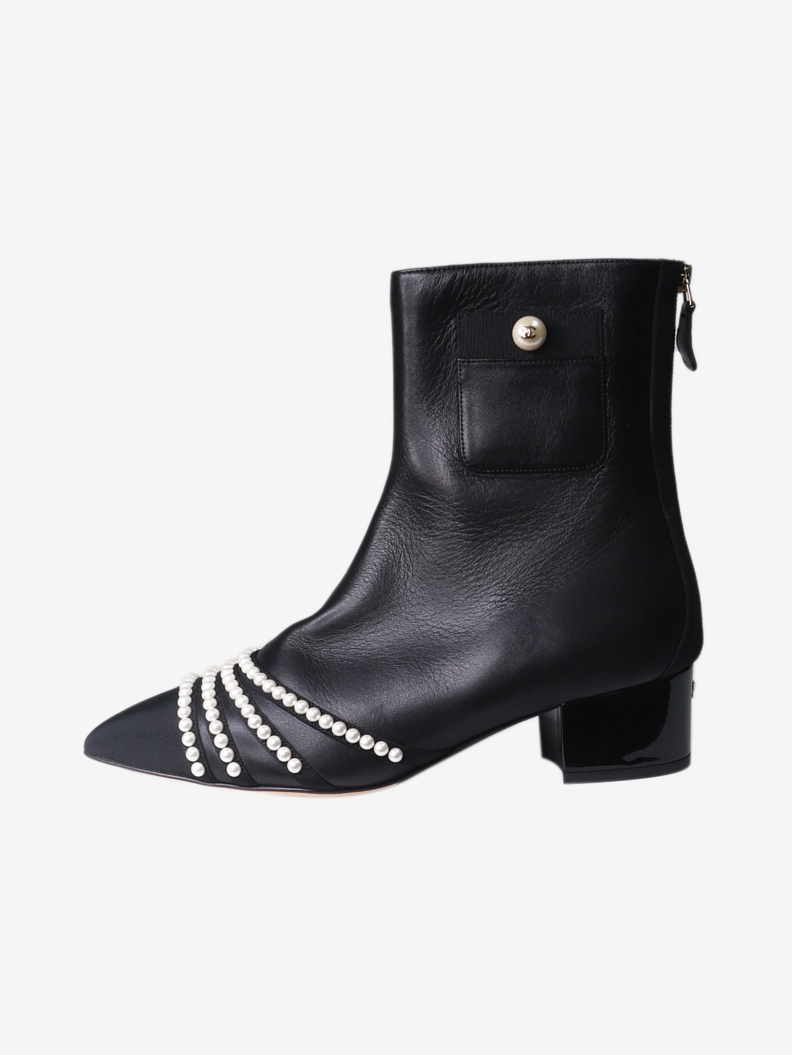 Black leather pearl boots - size EU 38.5 (UK 5.5)