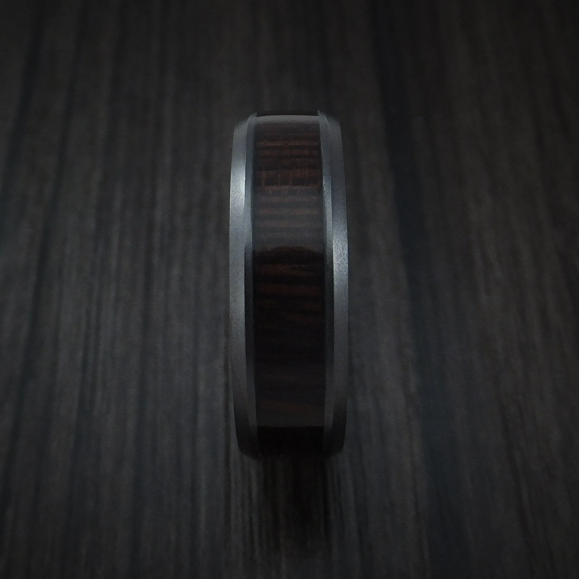 Black Titanium Men's Ring Inlaid with Wenge Wood Custom Made