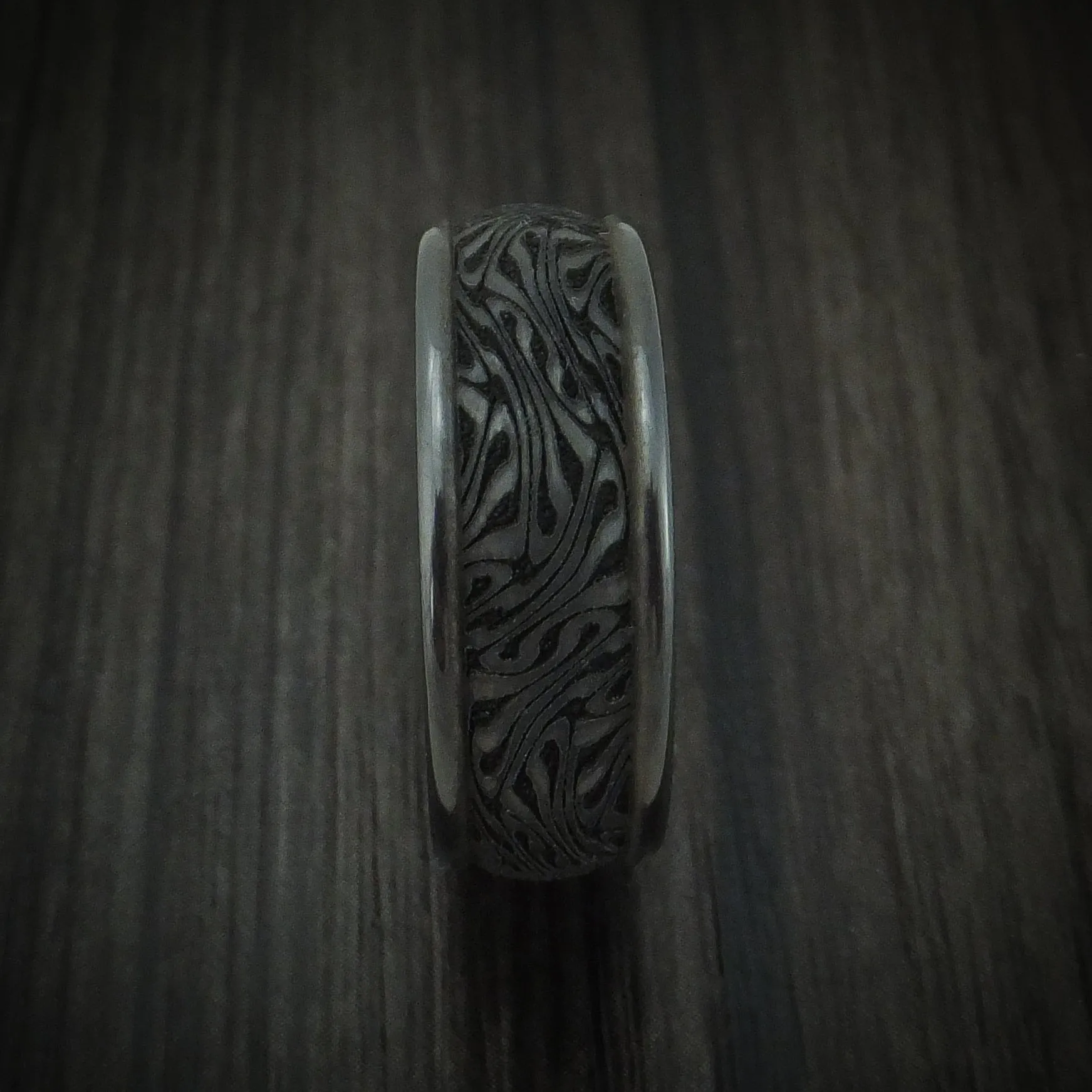 Black Titanium Swirl Pattern Custom Men's Ring