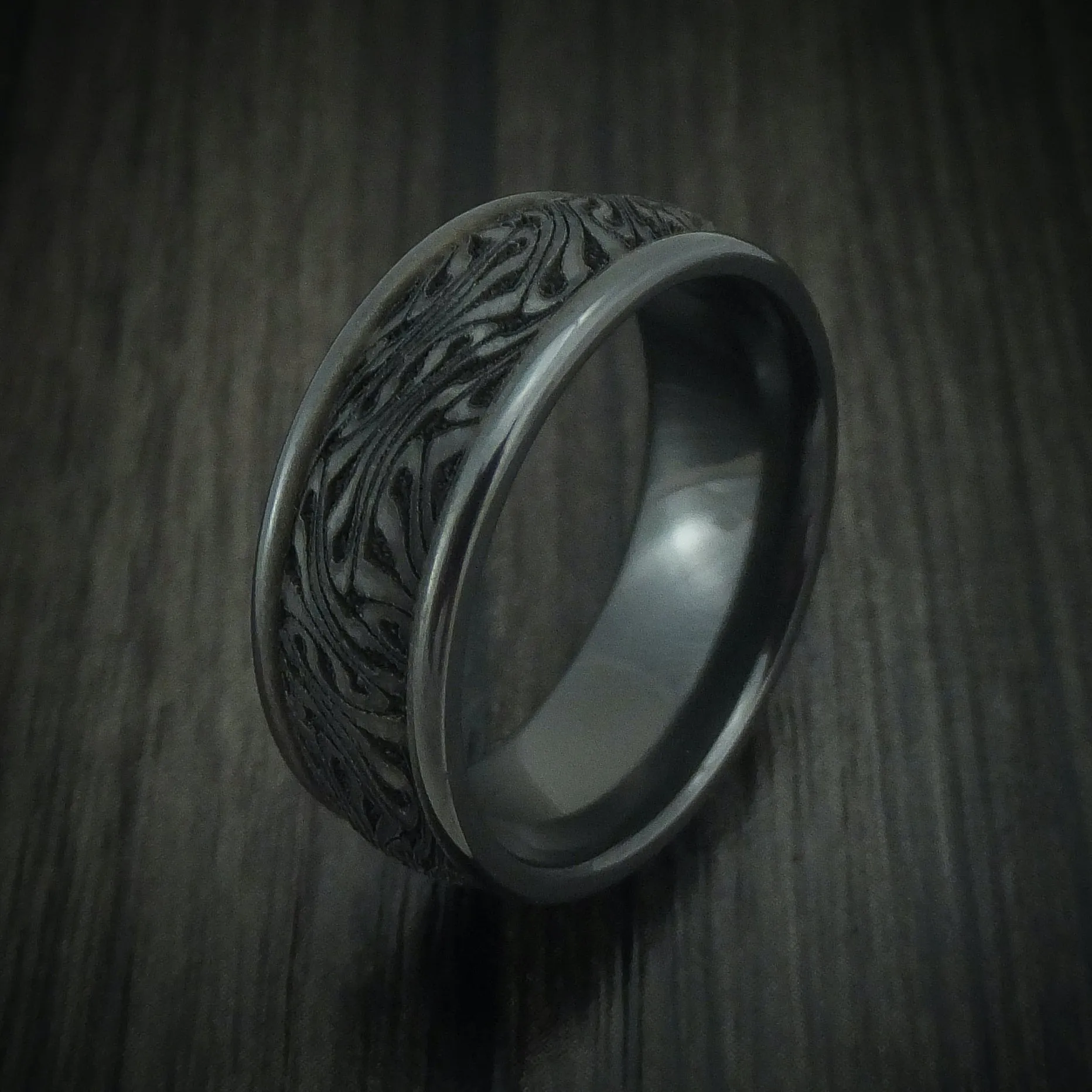 Black Titanium Swirl Pattern Custom Men's Ring