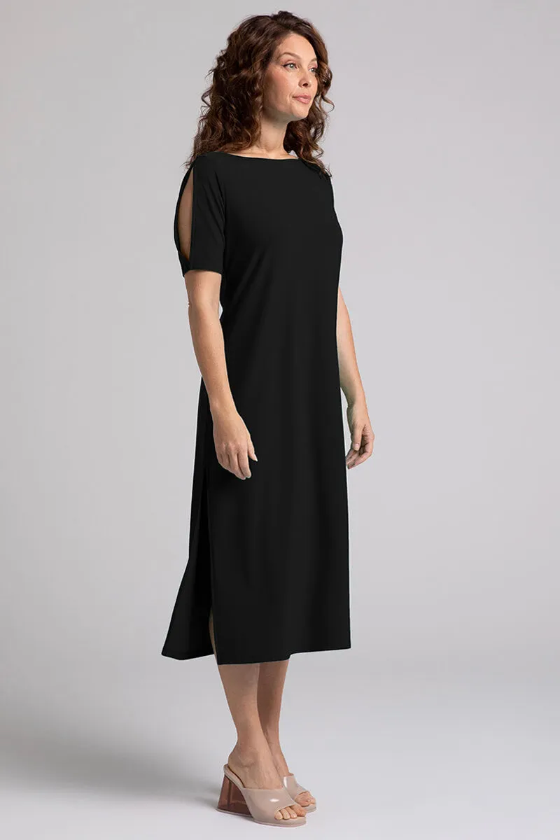 Boat Neck T-Shirt Dress | Black