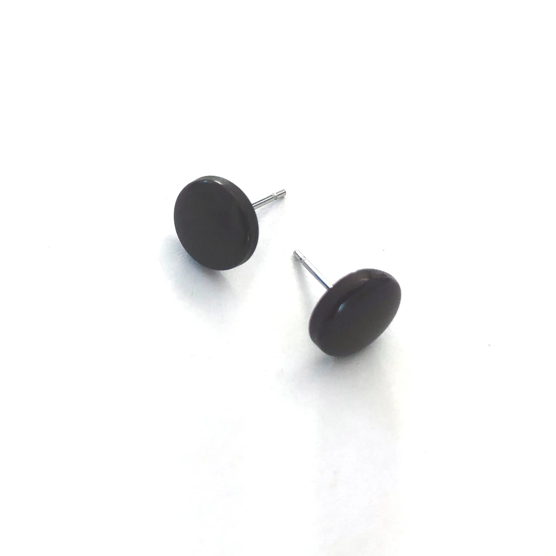 Brown Black Small Disc Stud Earrings