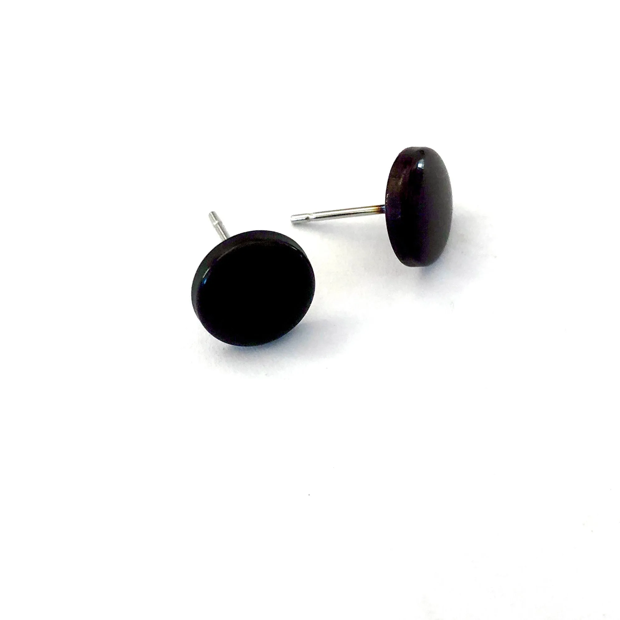 Brown Black Small Disc Stud Earrings