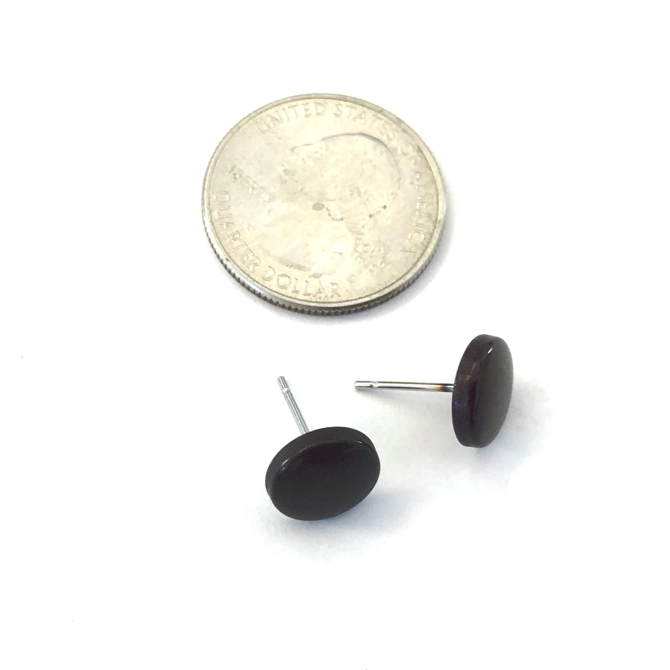 Brown Black Small Disc Stud Earrings