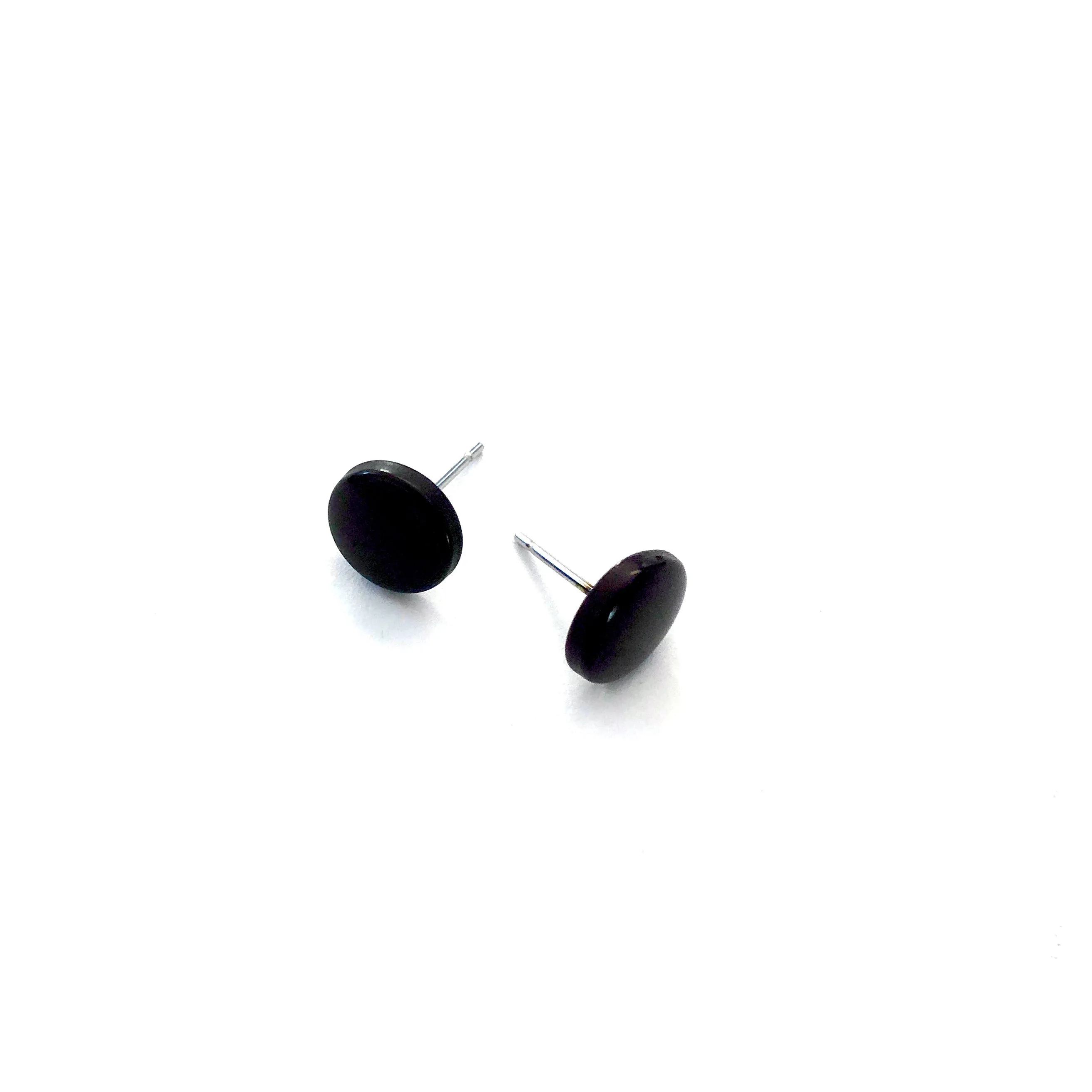 Brown Black Small Disc Stud Earrings