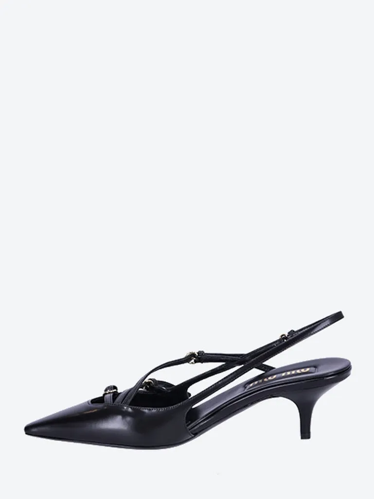 Brushed leather slingbacks with buckles