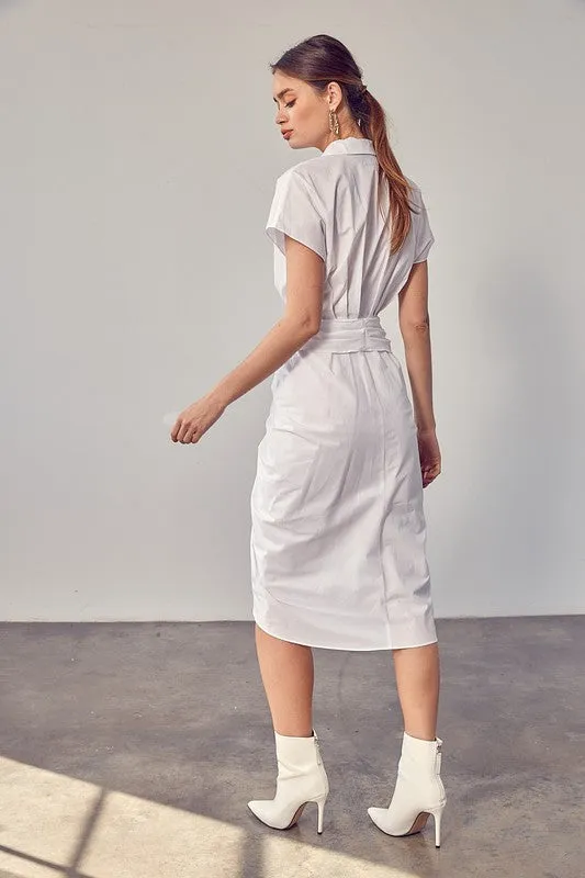 Button White Midi Dress