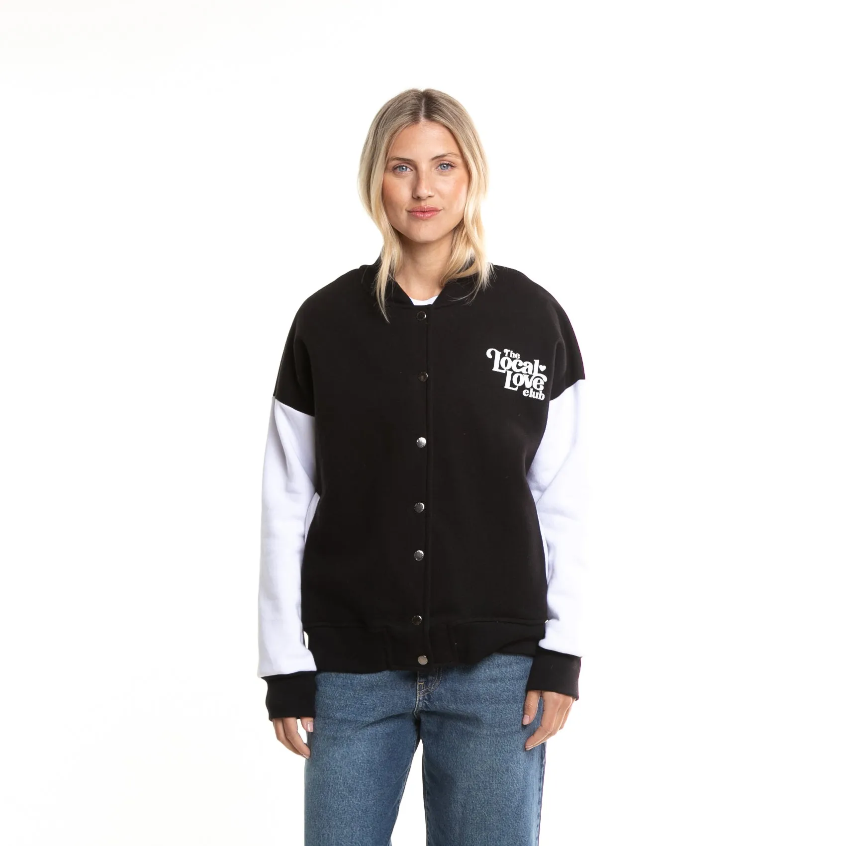 Campera Canguro Rusty The Local Love Club Varsity Jacket Ld Black