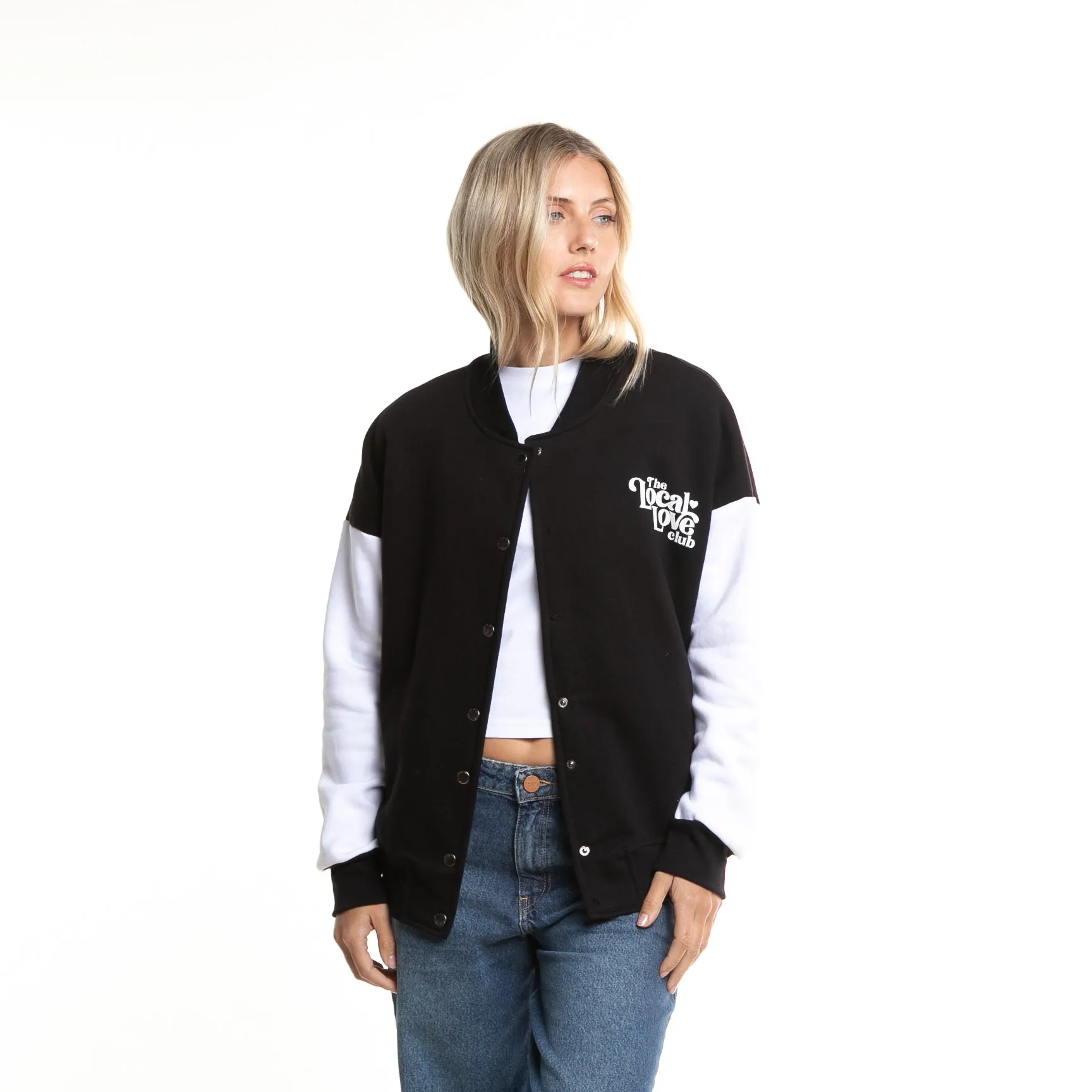 Campera Canguro Rusty The Local Love Club Varsity Jacket Ld Black