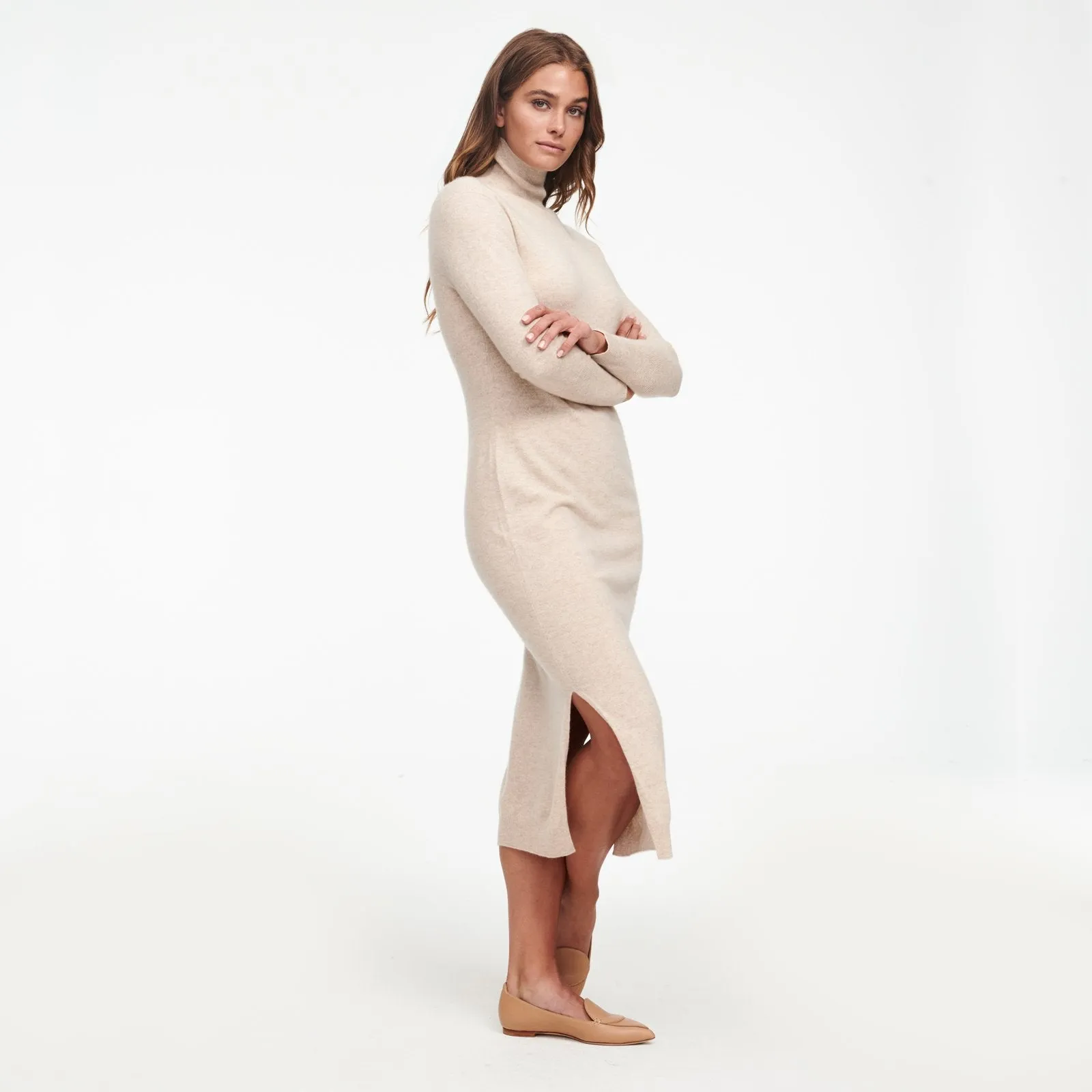 Cashmere Turtleneck Dress with Slits