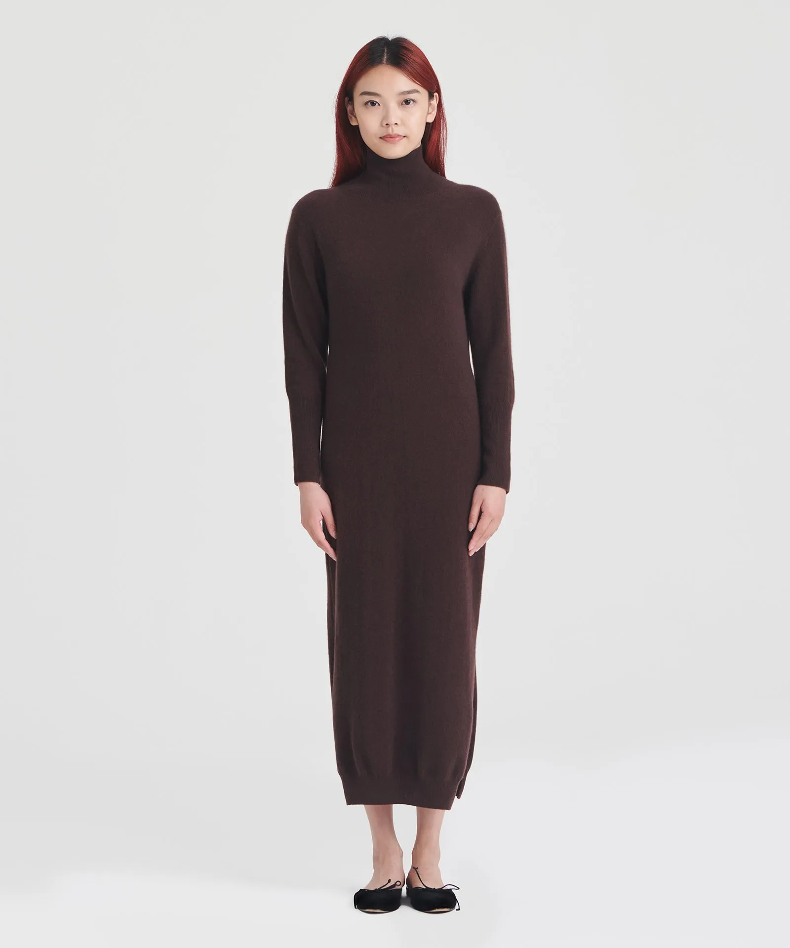 Cashmere Turtleneck Dress with Slits