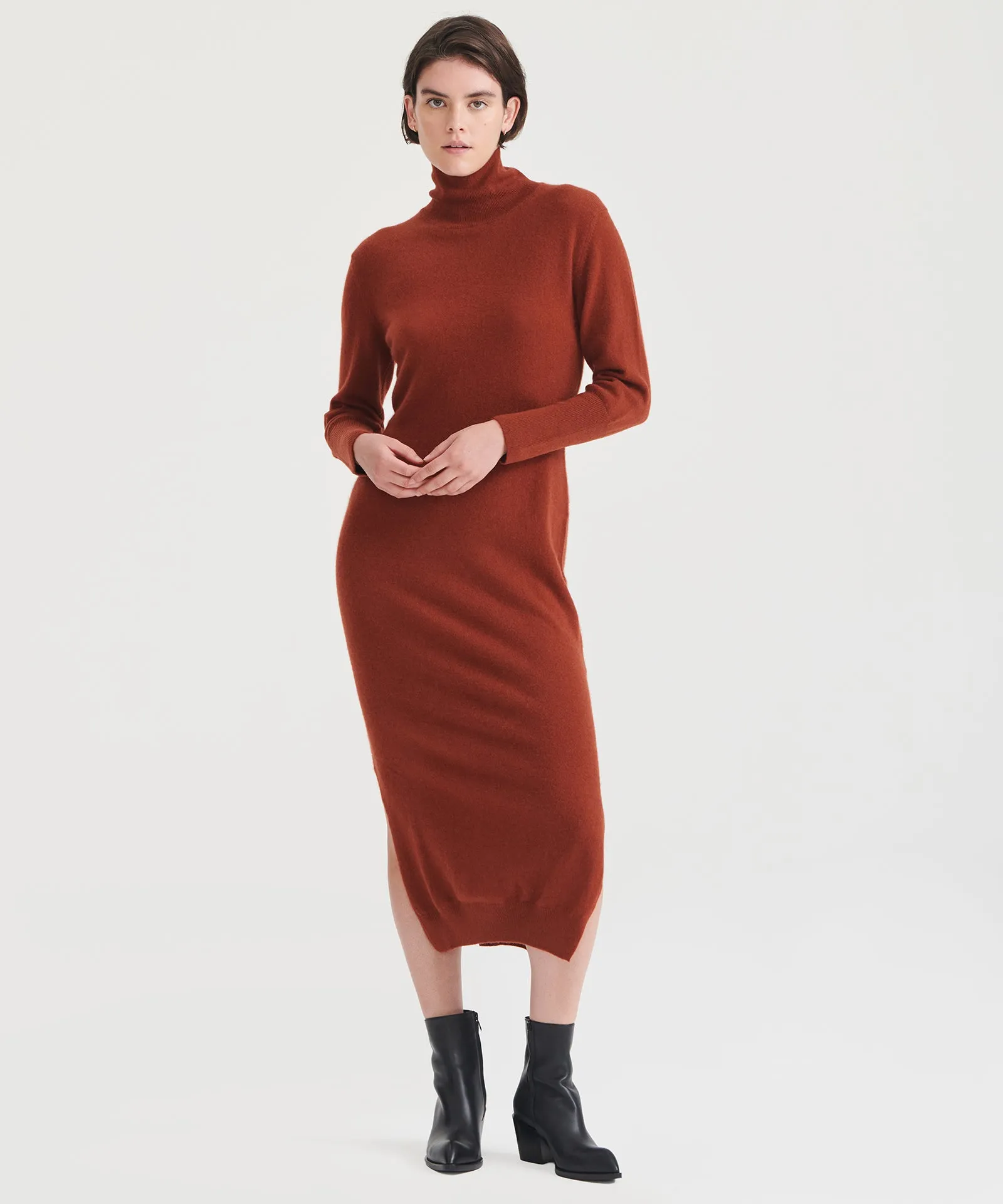 Cashmere Turtleneck Dress with Slits