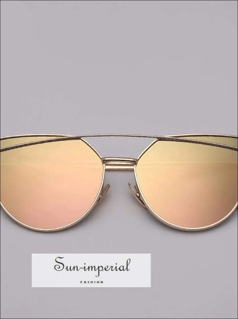 Cat Eye Sunglasses Women Vintage Metal Reflective Glasses for Women Mirror Vintage Sunniness