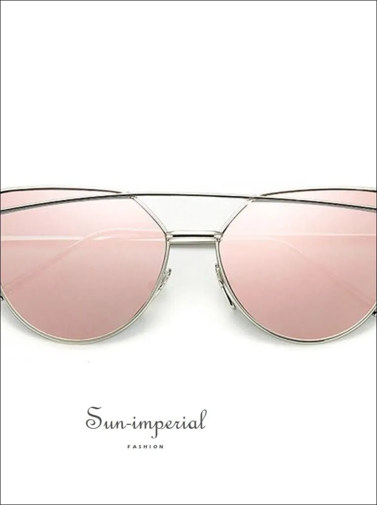 Cat Eye Sunglasses Women Vintage Metal Reflective Glasses for Women Mirror Vintage Sunniness