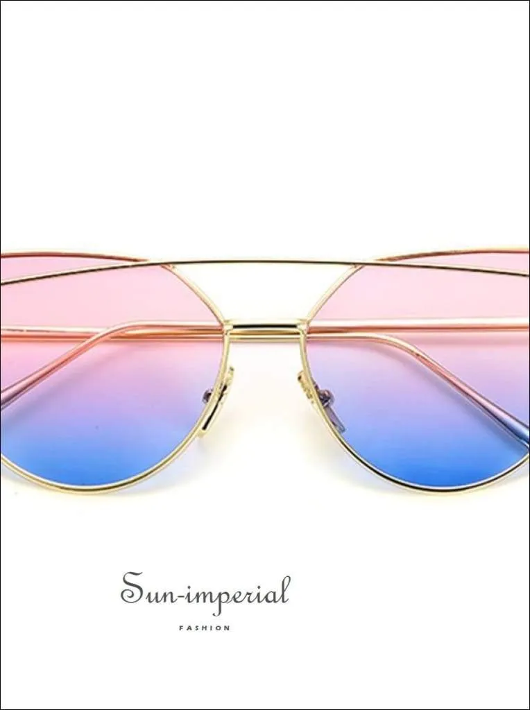 Cat Eye Sunglasses Women Vintage Metal Reflective Glasses for Women Mirror Vintage Sunniness