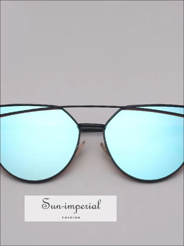 Cat Eye Sunglasses Women Vintage Metal Reflective Glasses for Women Mirror Vintage Sunniness