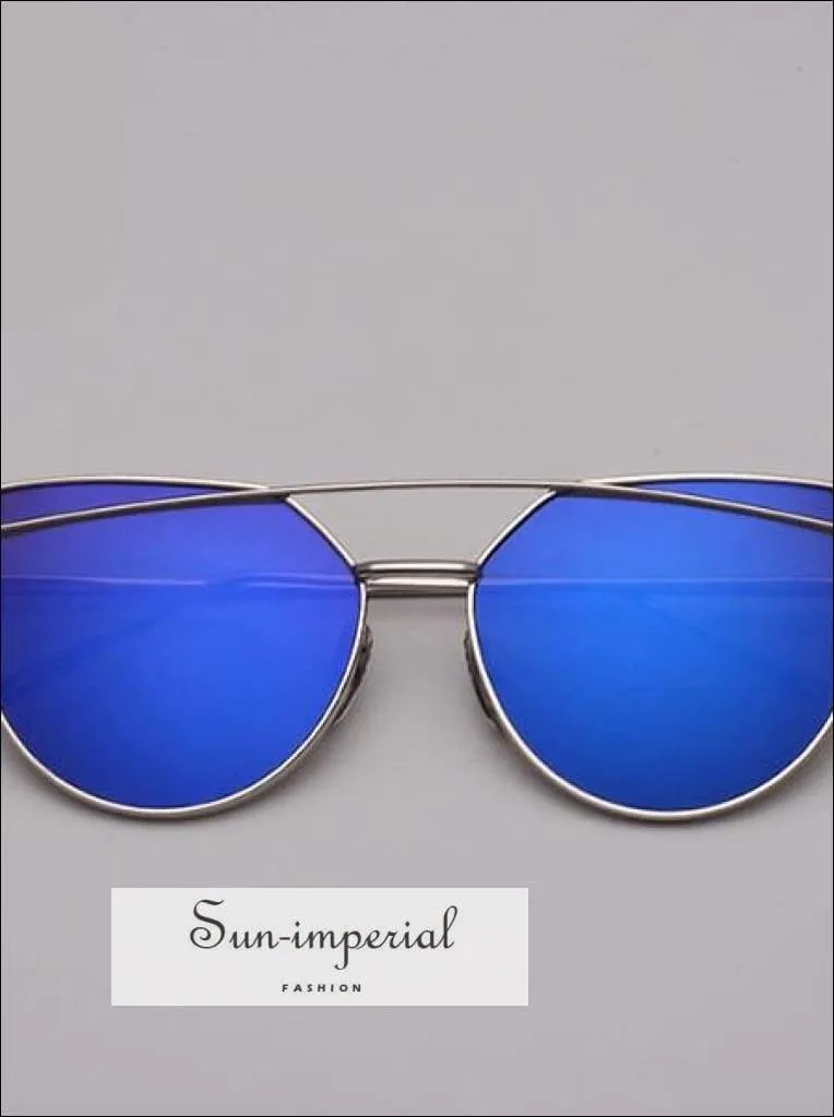 Cat Eye Sunglasses Women Vintage Metal Reflective Glasses for Women Mirror Vintage Sunniness