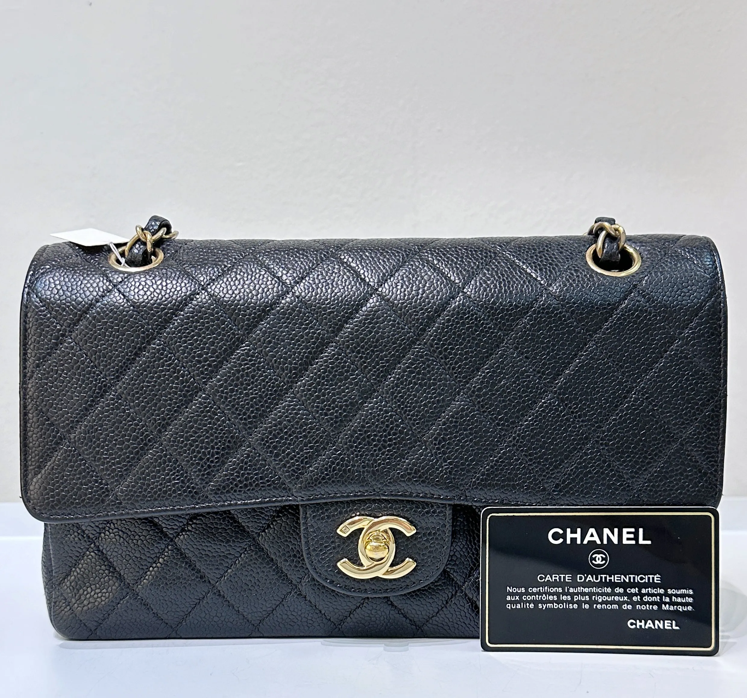 CHANEL Classic Double Flap Medium Shoulder Bag Black Caviar 24k