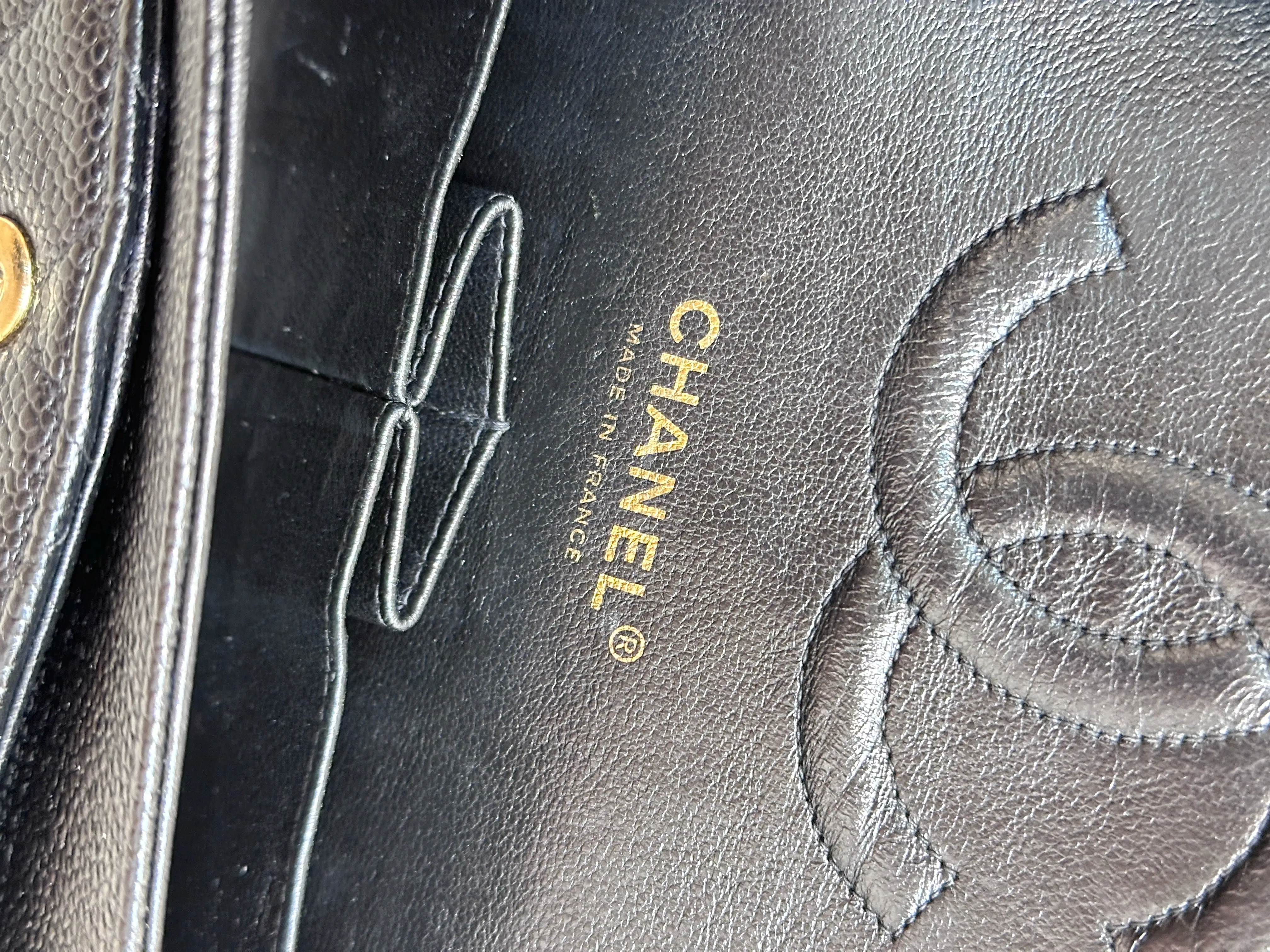 CHANEL Classic Double Flap Medium Shoulder Bag Black Caviar 24k