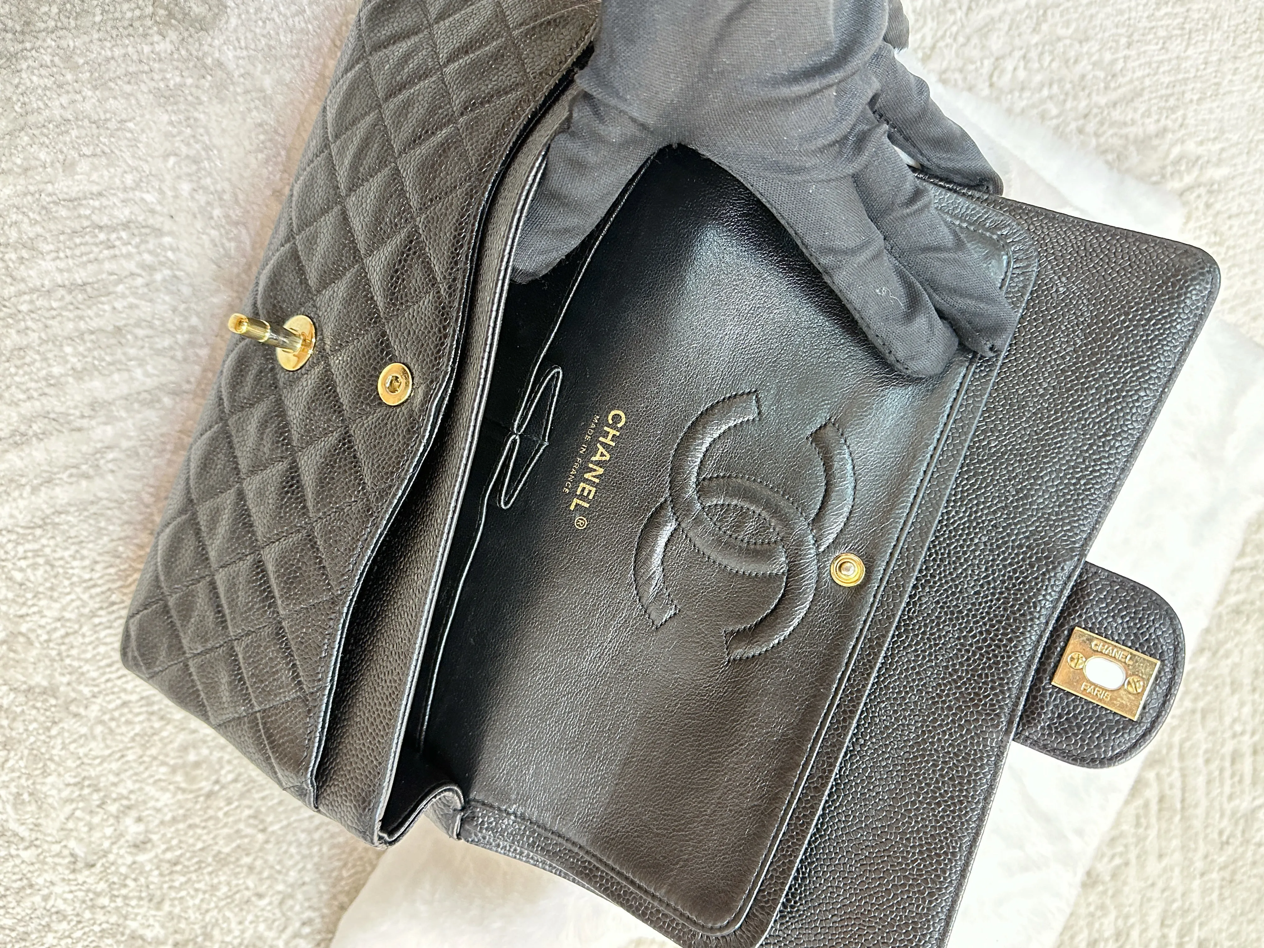 CHANEL Classic Double Flap Medium Shoulder Bag Black Caviar 24k