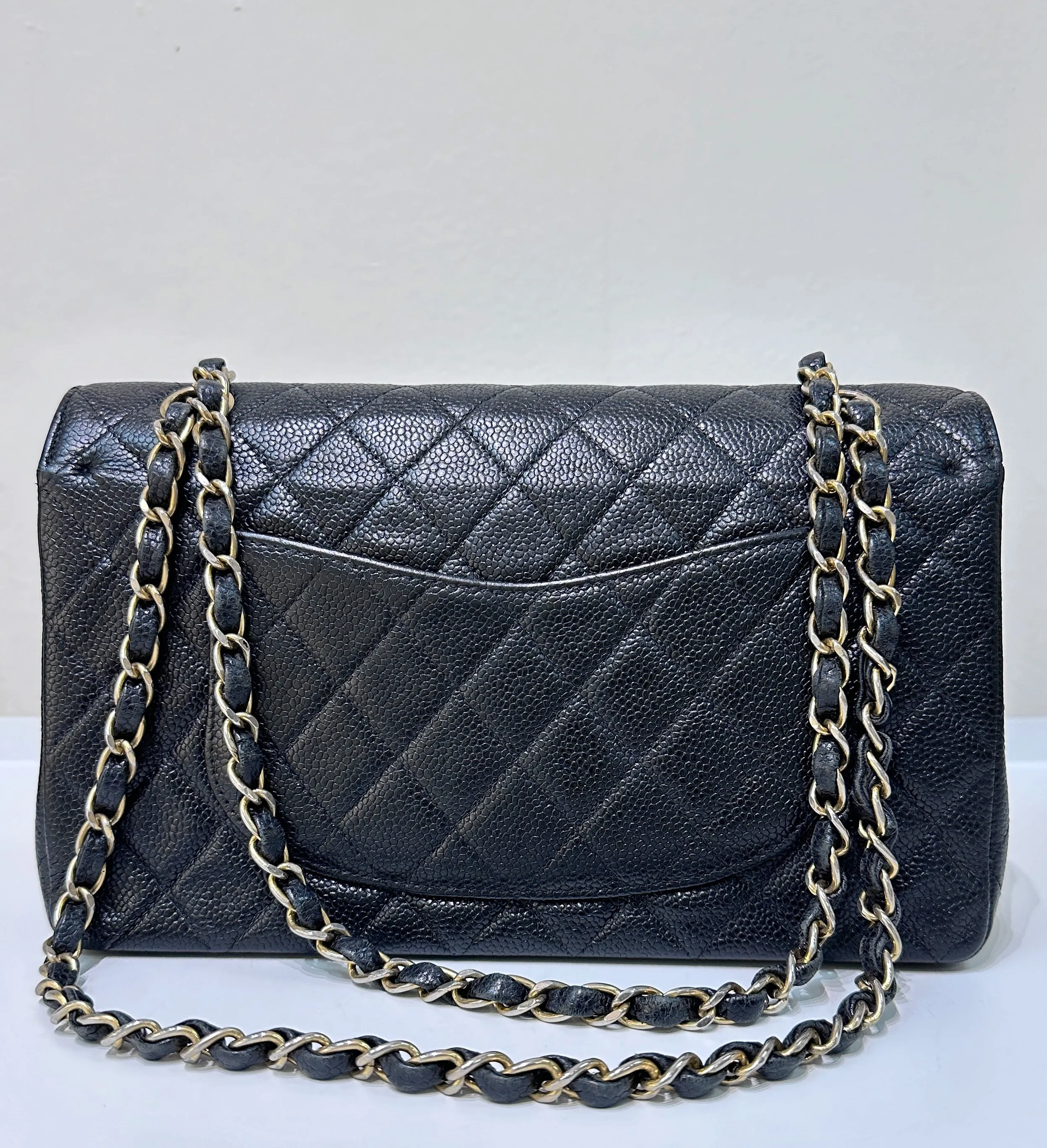 CHANEL Classic Double Flap Medium Shoulder Bag Black Caviar 24k