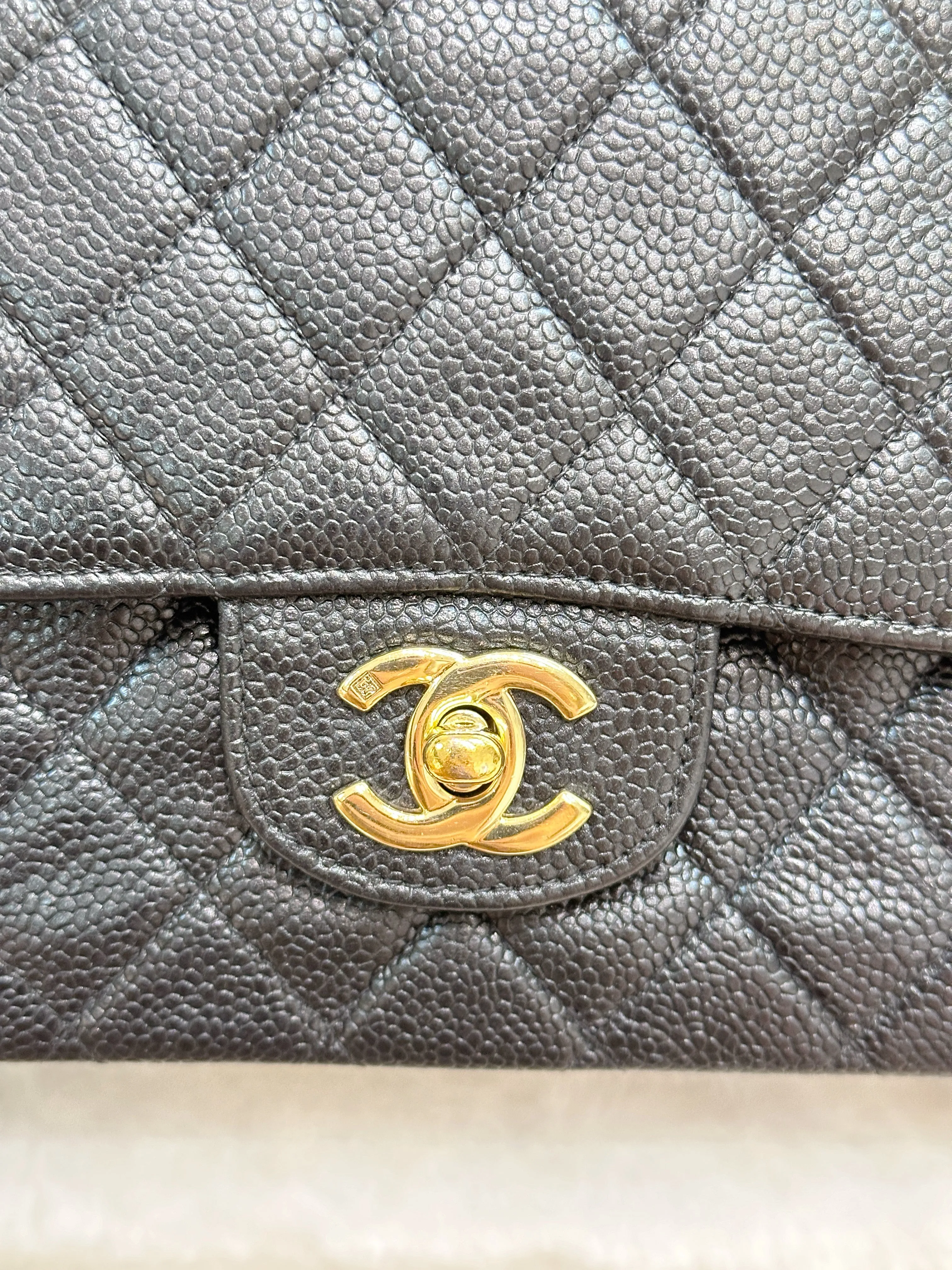 CHANEL Classic Double Flap Medium Shoulder Bag Black Caviar 24k