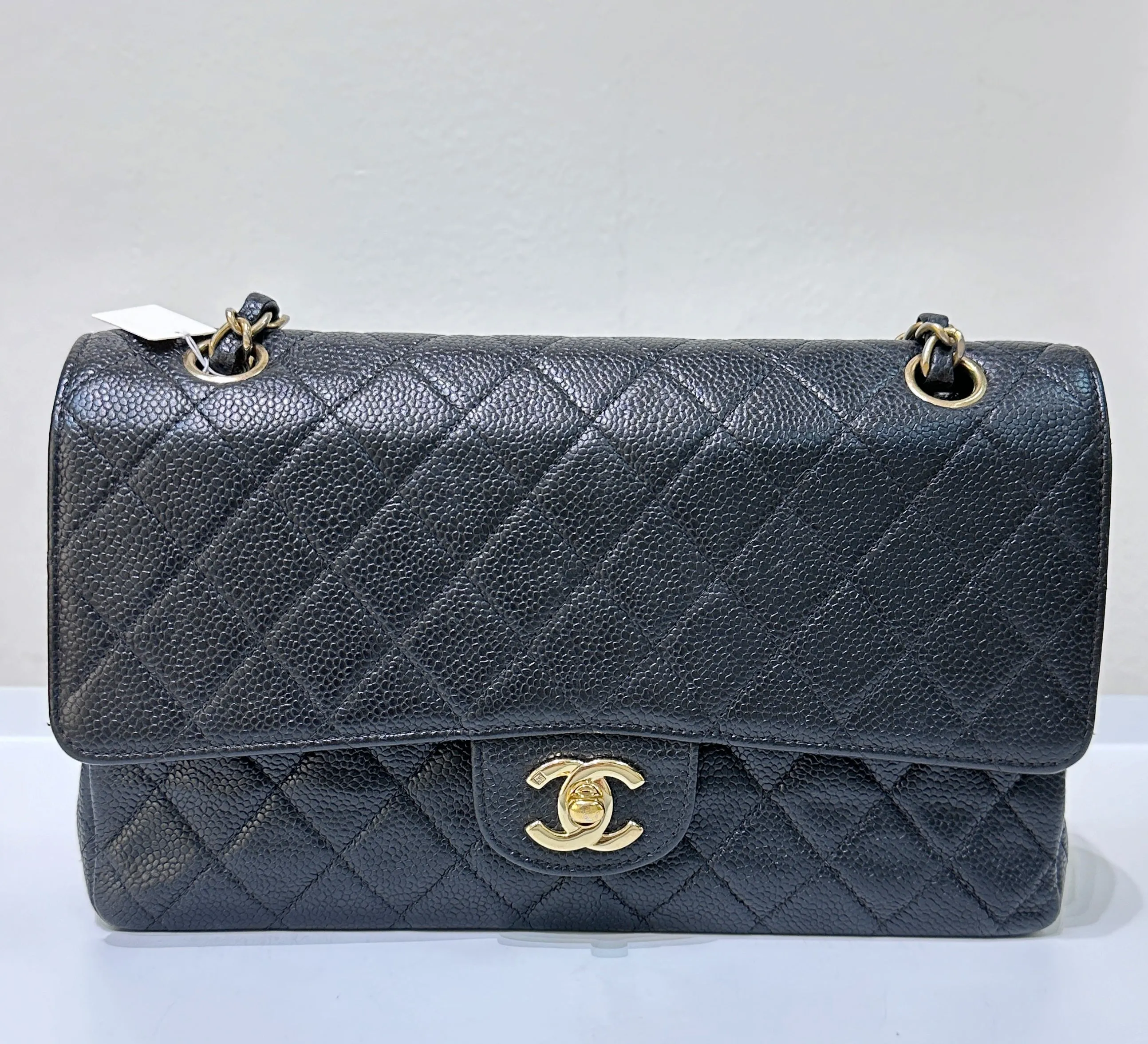 CHANEL Classic Double Flap Medium Shoulder Bag Black Caviar 24k