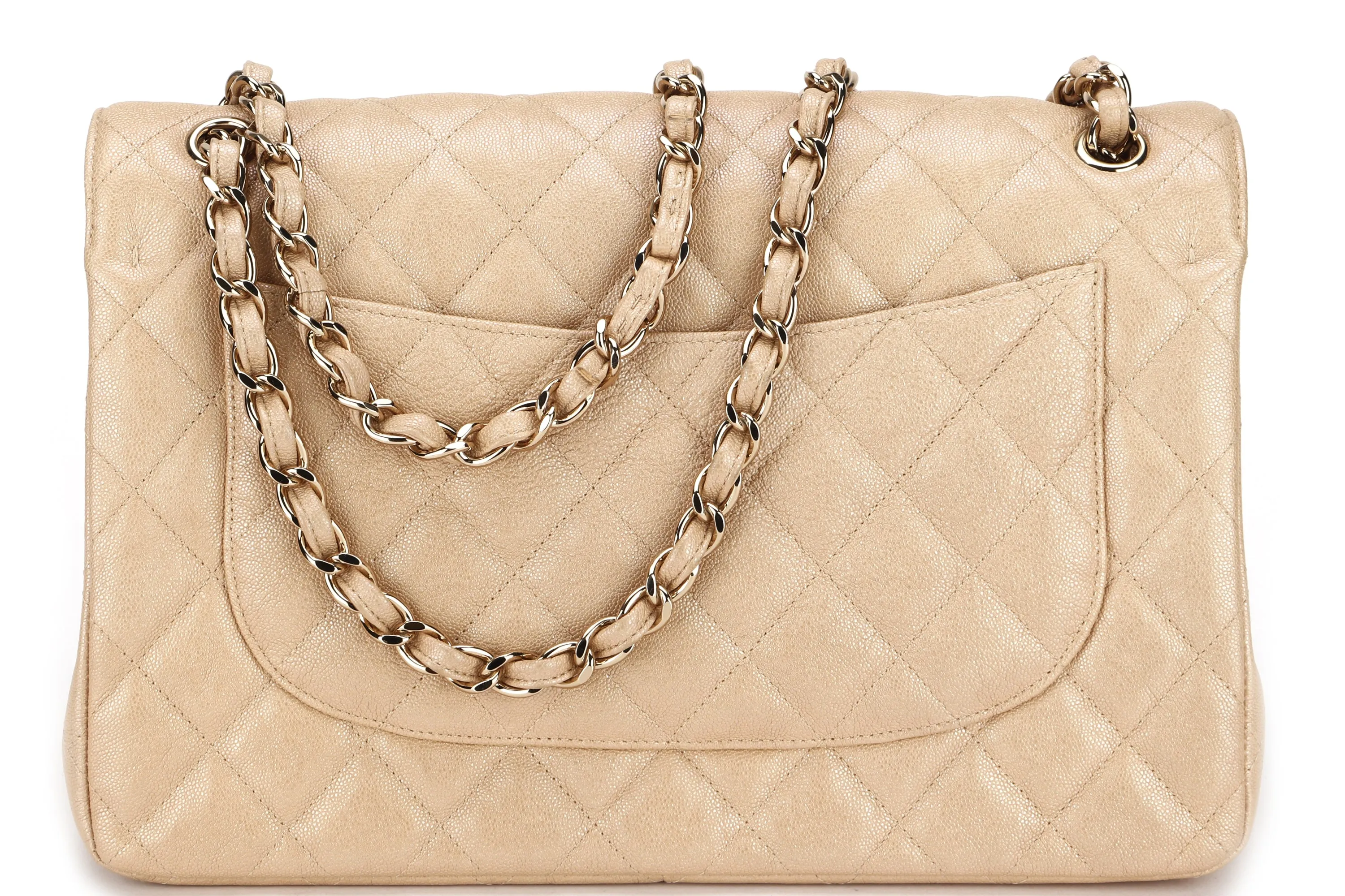 CHANEL CLASSIC FLAP JUMBO (2797xxxx) SHINY BEIGE CAVIAR LEATHER GOLD HARDWARE, WITH CARD, DUST COVER & BOX