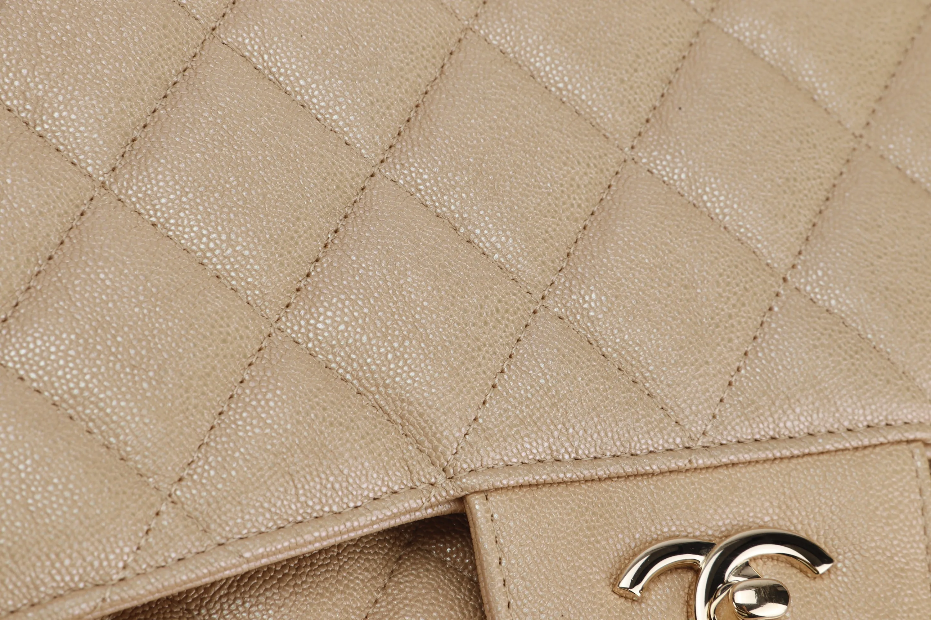 CHANEL CLASSIC FLAP JUMBO (2797xxxx) SHINY BEIGE CAVIAR LEATHER GOLD HARDWARE, WITH CARD, DUST COVER & BOX