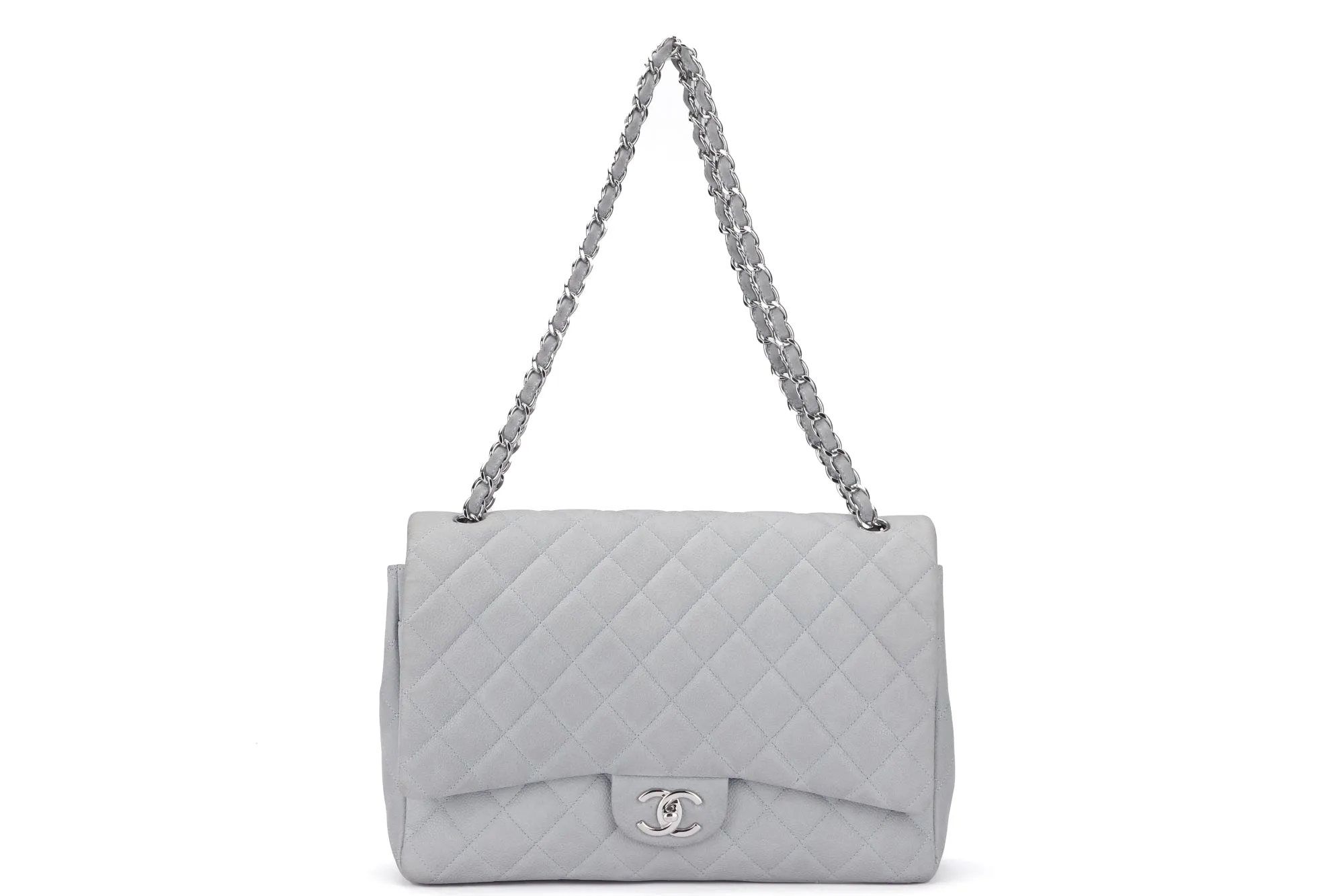 Chanel Classic Flap Maxi (1739xxxx) Grey Caviar Leather, Silver Hardware, with Card, Dust Cover & Box