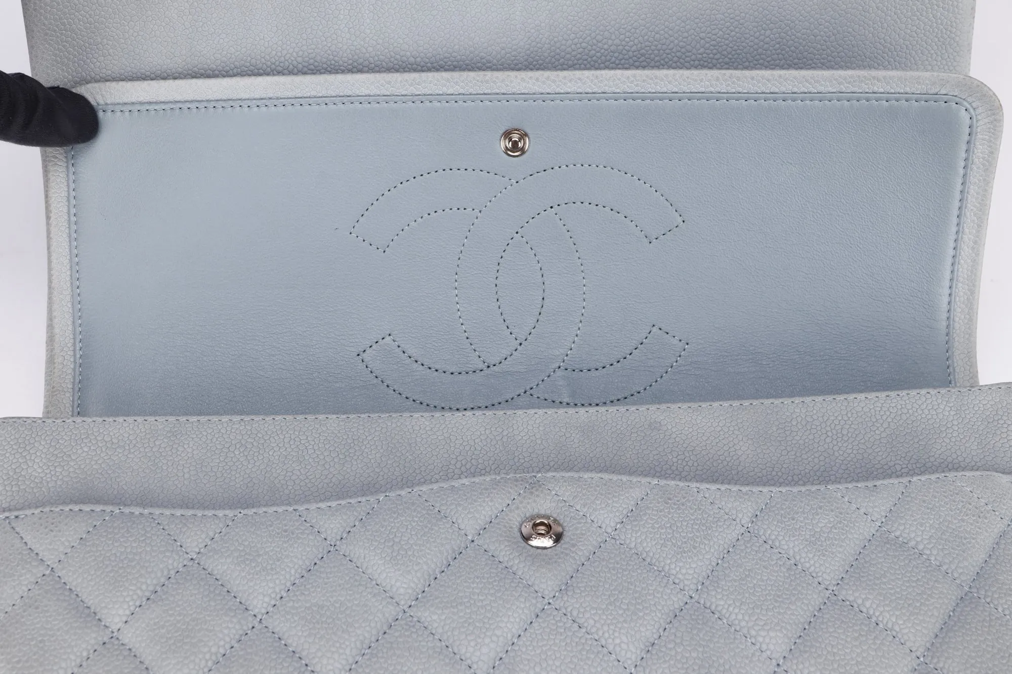 Chanel Classic Flap Maxi (1739xxxx) Grey Caviar Leather, Silver Hardware, with Card, Dust Cover & Box