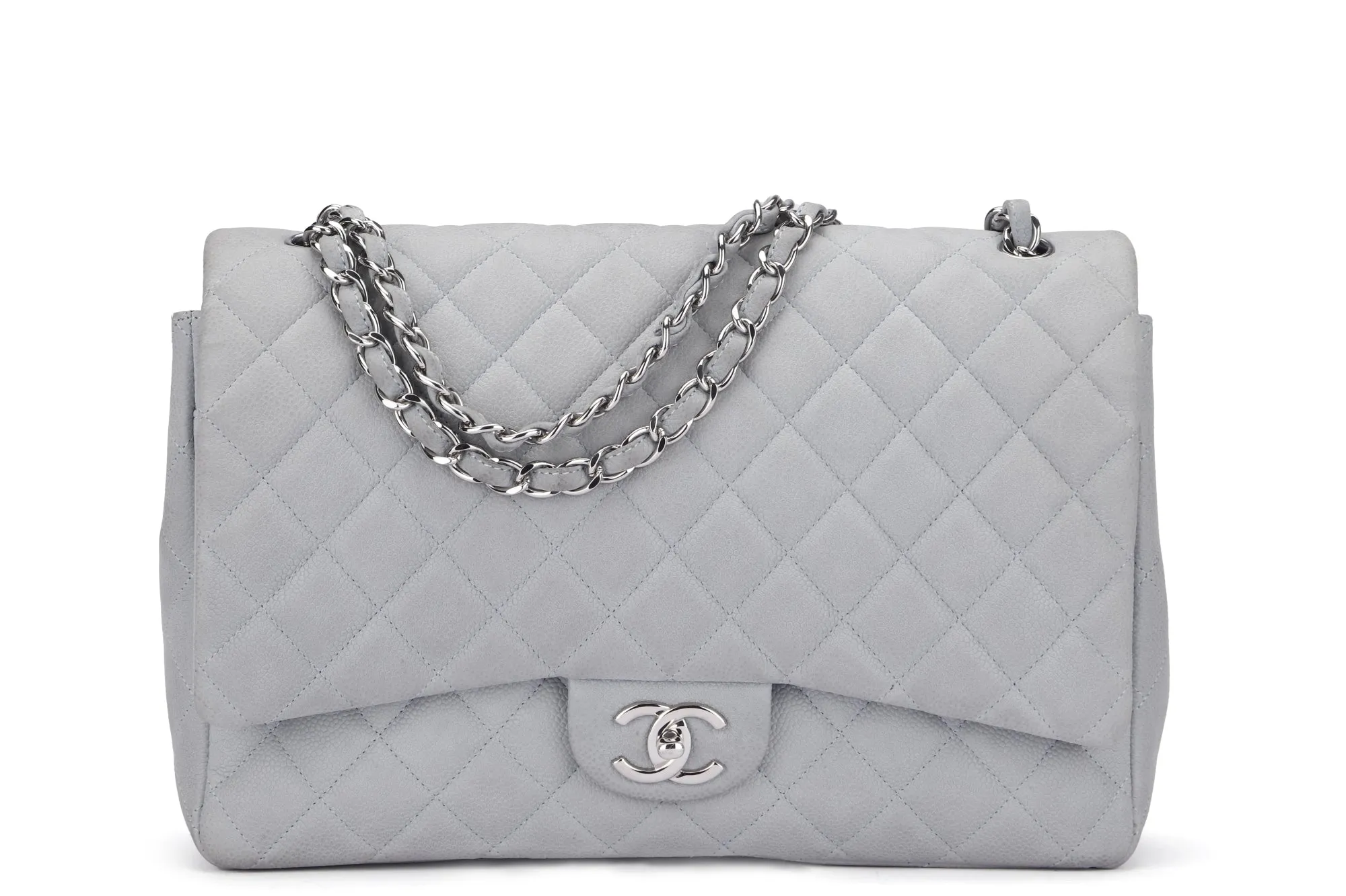 Chanel Classic Flap Maxi (1739xxxx) Grey Caviar Leather, Silver Hardware, with Card, Dust Cover & Box