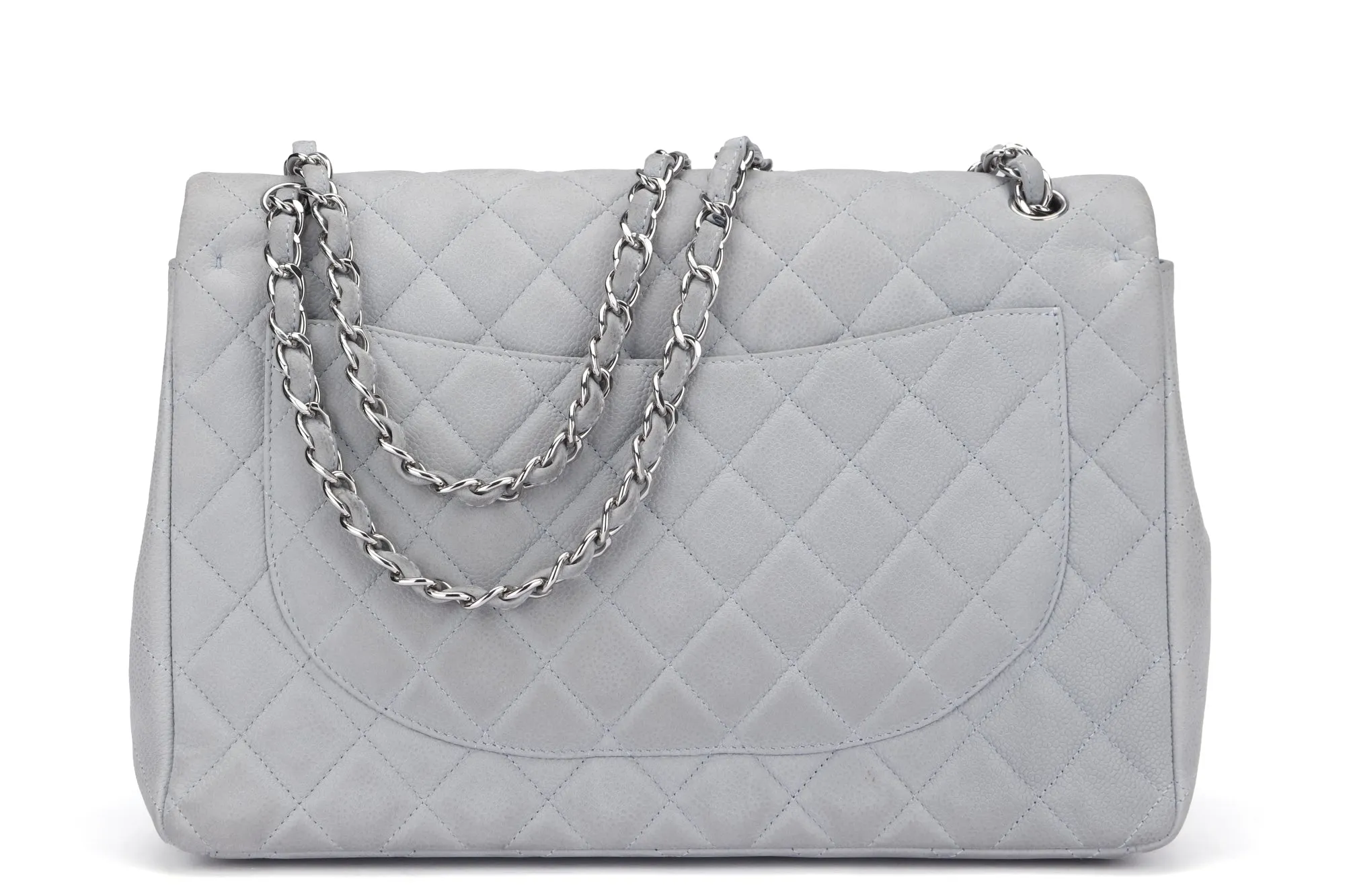 Chanel Classic Flap Maxi (1739xxxx) Grey Caviar Leather, Silver Hardware, with Card, Dust Cover & Box