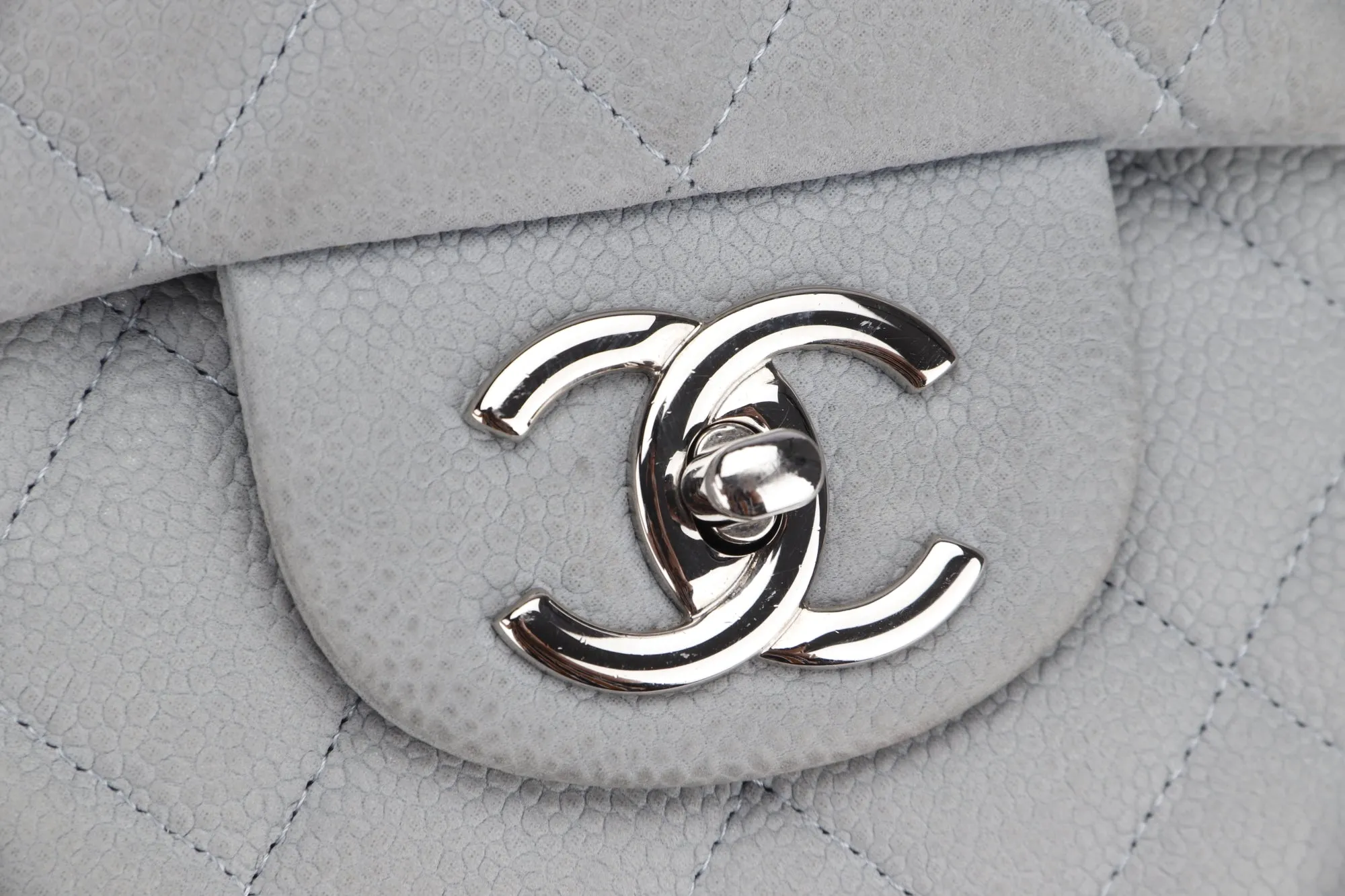 Chanel Classic Flap Maxi (1739xxxx) Grey Caviar Leather, Silver Hardware, with Card, Dust Cover & Box