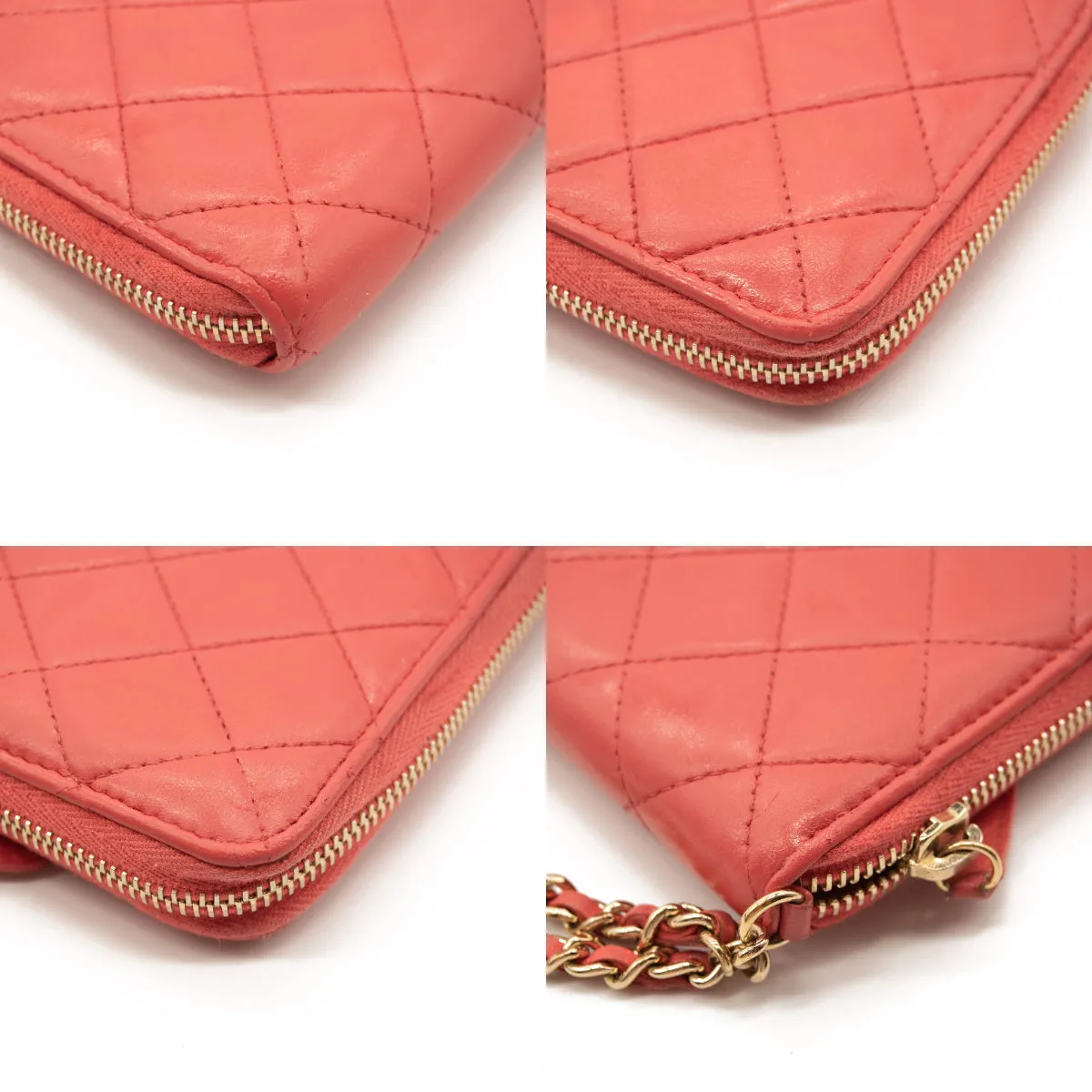 Chanel Lambskin Quilted Camellia Zip Around Wristlet Wallet Pink