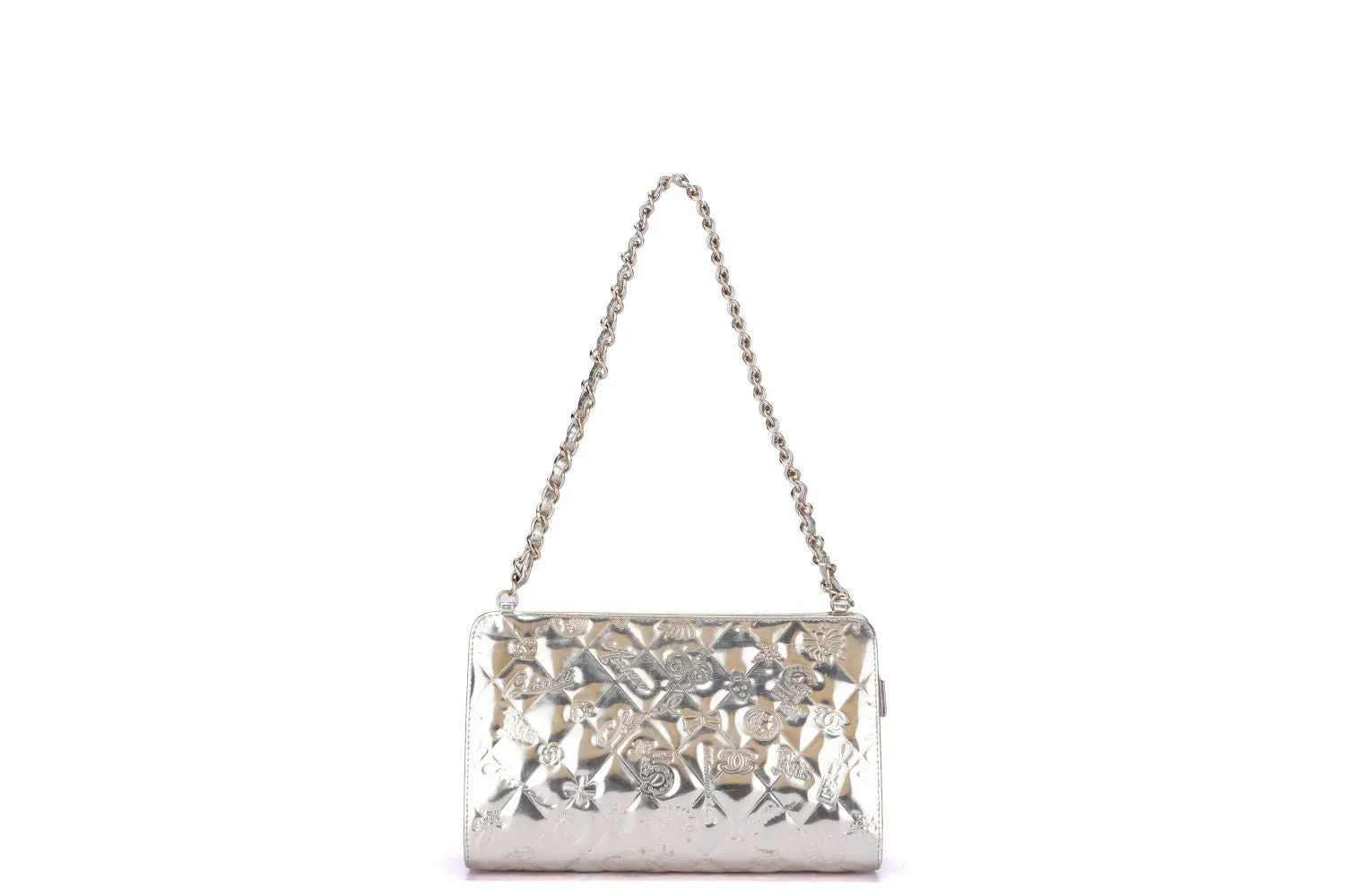 Chanel Metallic Light Gold Multi Charm Embossed Evening Zippy Pouch