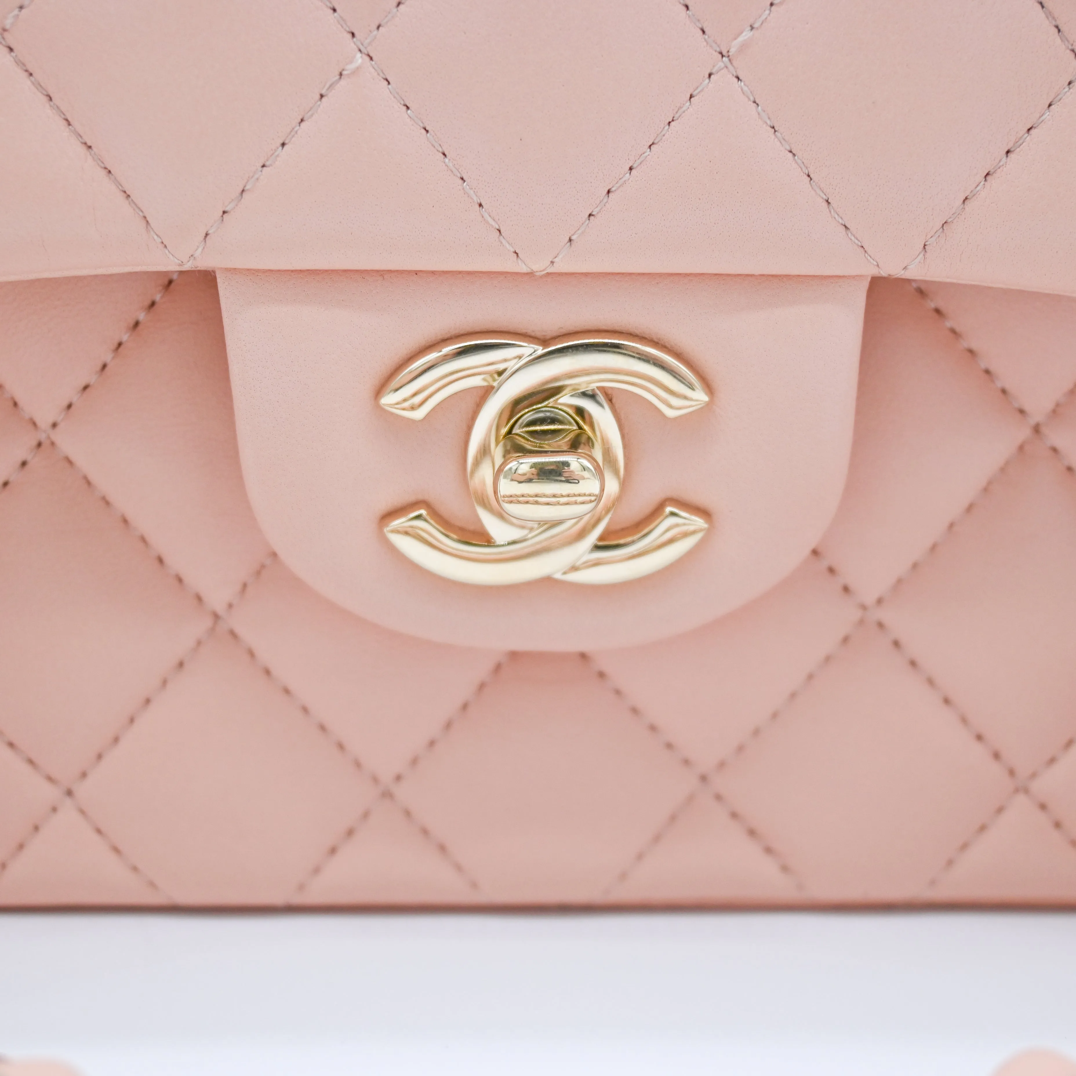 Chanel Small Classic Double Flap Pink Lambskin Light Gold Hardware