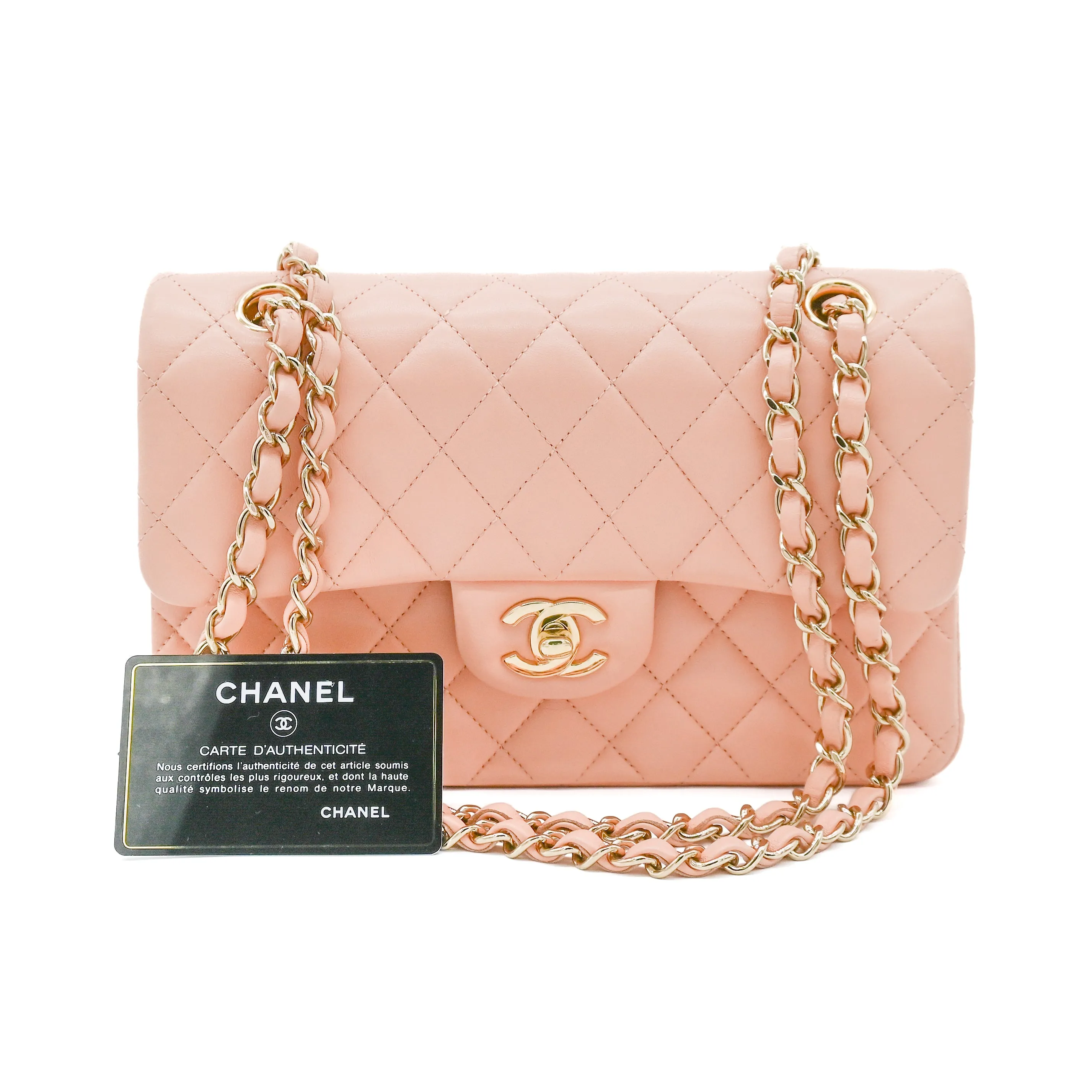 Chanel Small Classic Double Flap Pink Lambskin Light Gold Hardware