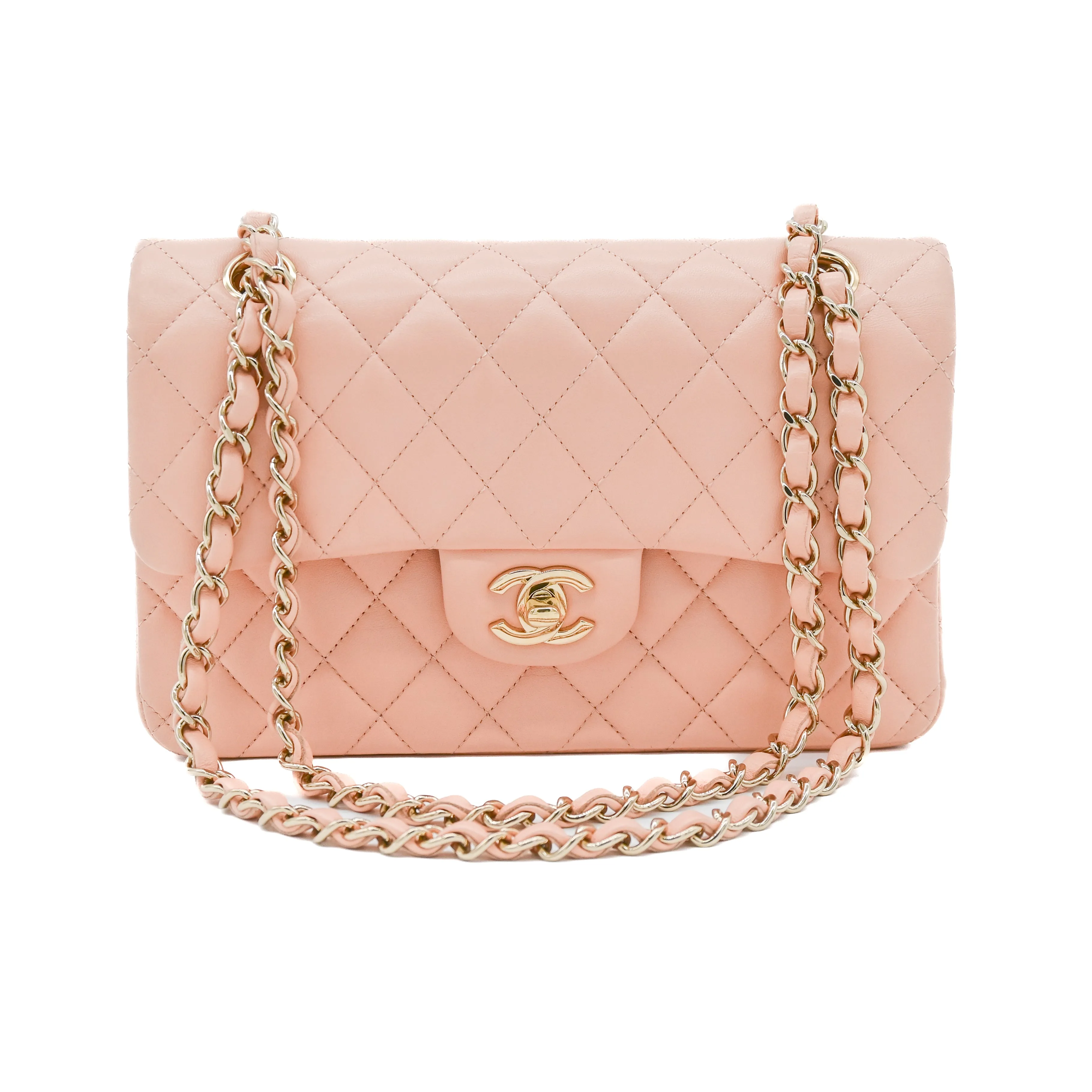 Chanel Small Classic Double Flap Pink Lambskin Light Gold Hardware