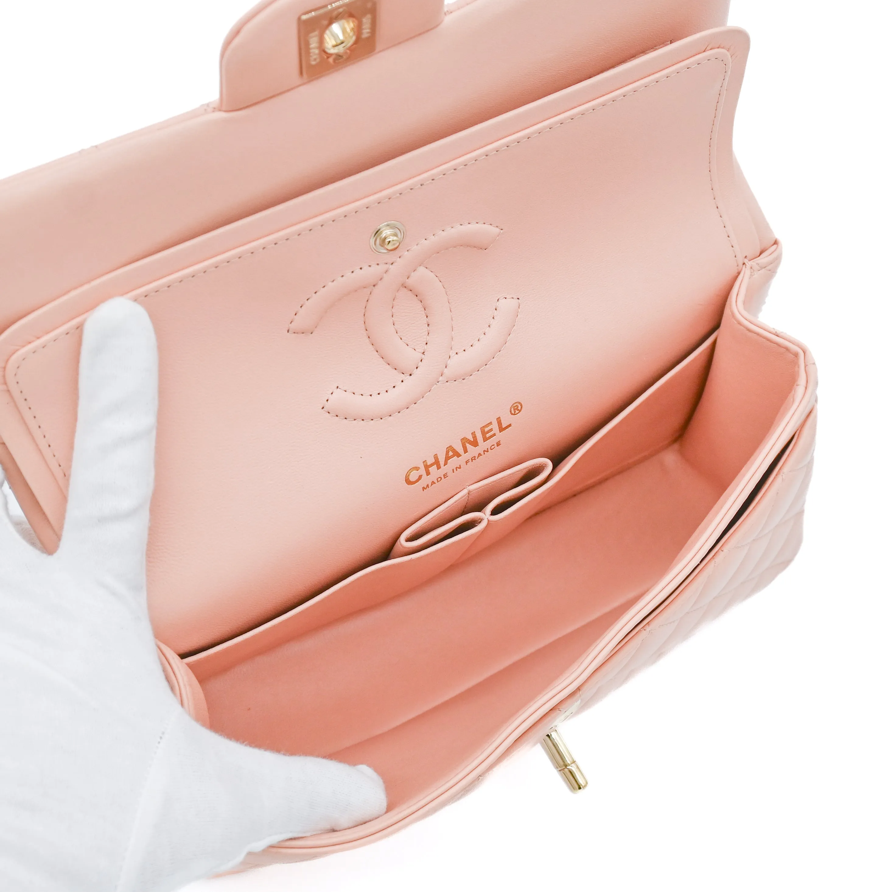 Chanel Small Classic Double Flap Pink Lambskin Light Gold Hardware