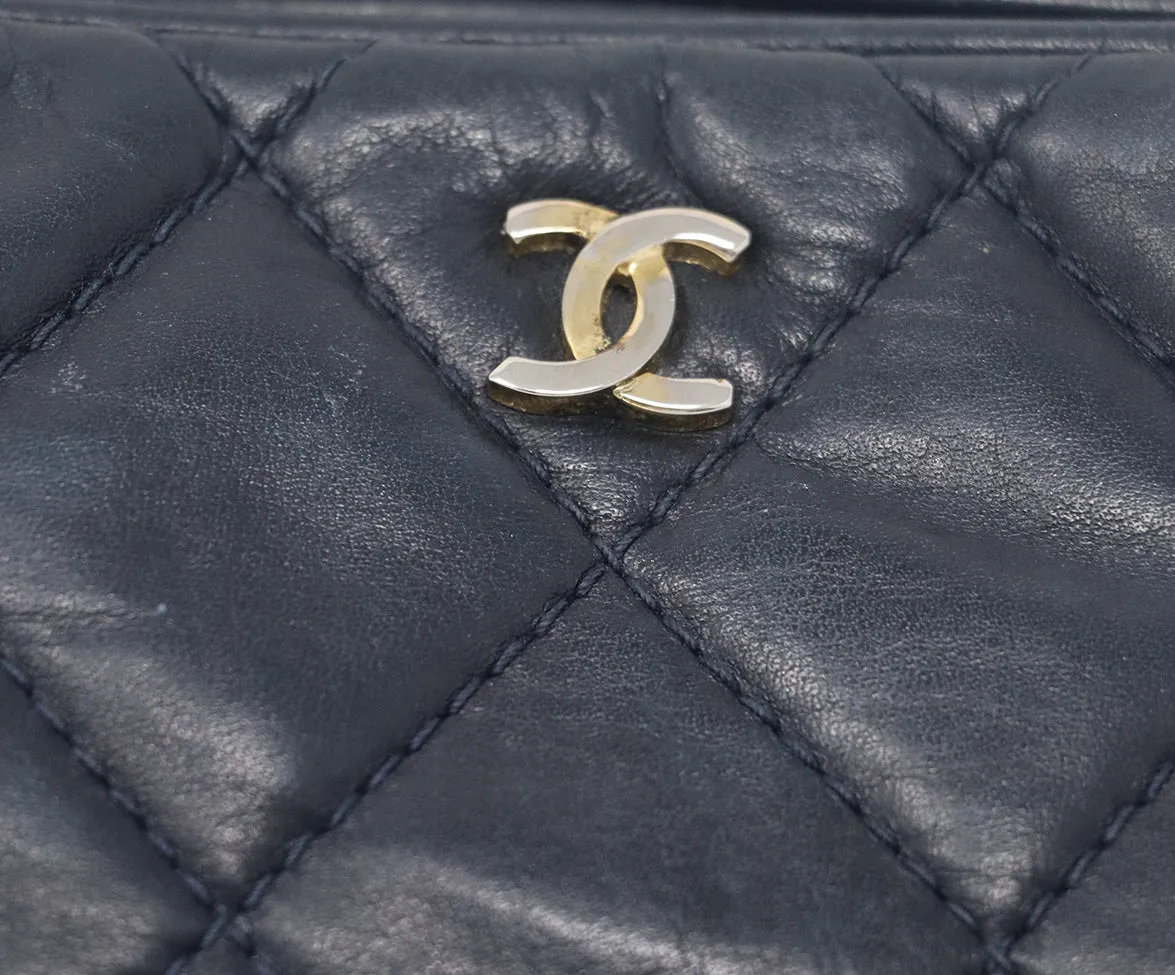 Chanel Vintage Navy Quilted Leather Clutch