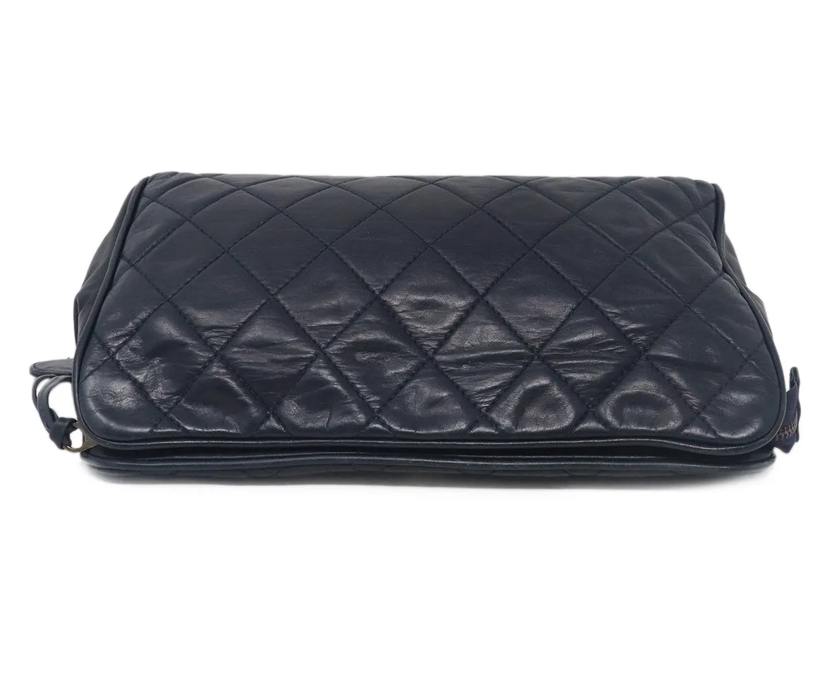 Chanel Vintage Navy Quilted Leather Clutch