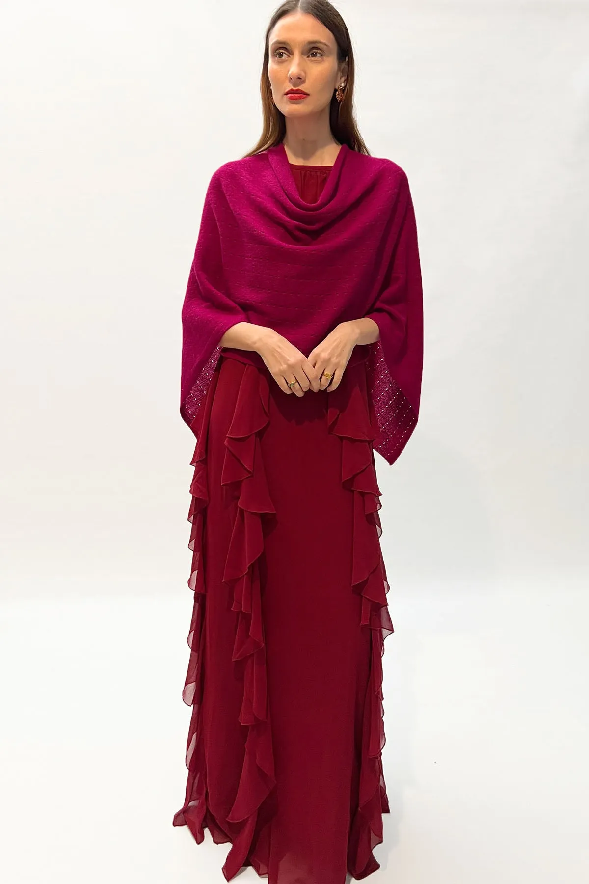 Cherry pink cashmere poncho Multiway