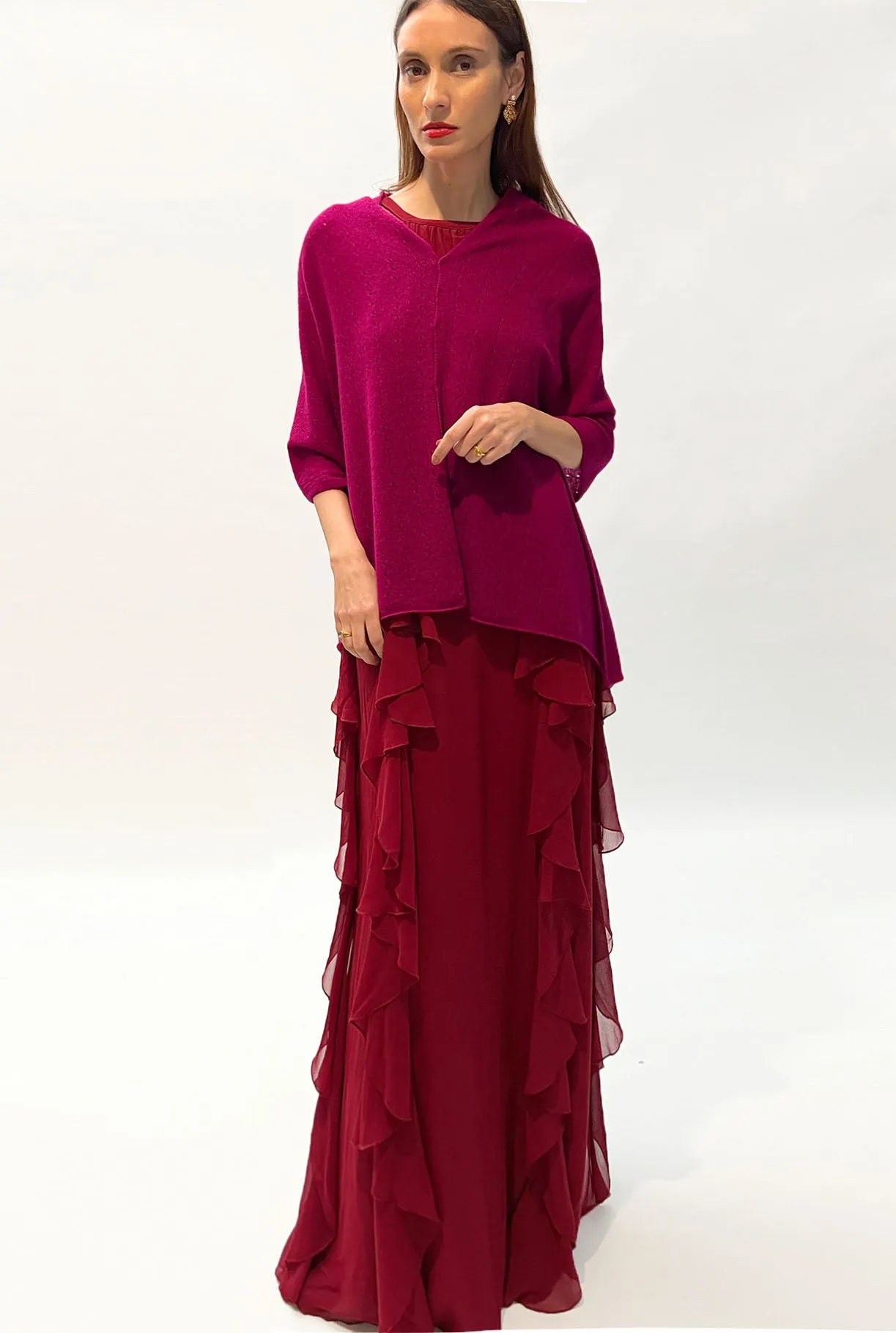 Cherry pink cashmere poncho Multiway