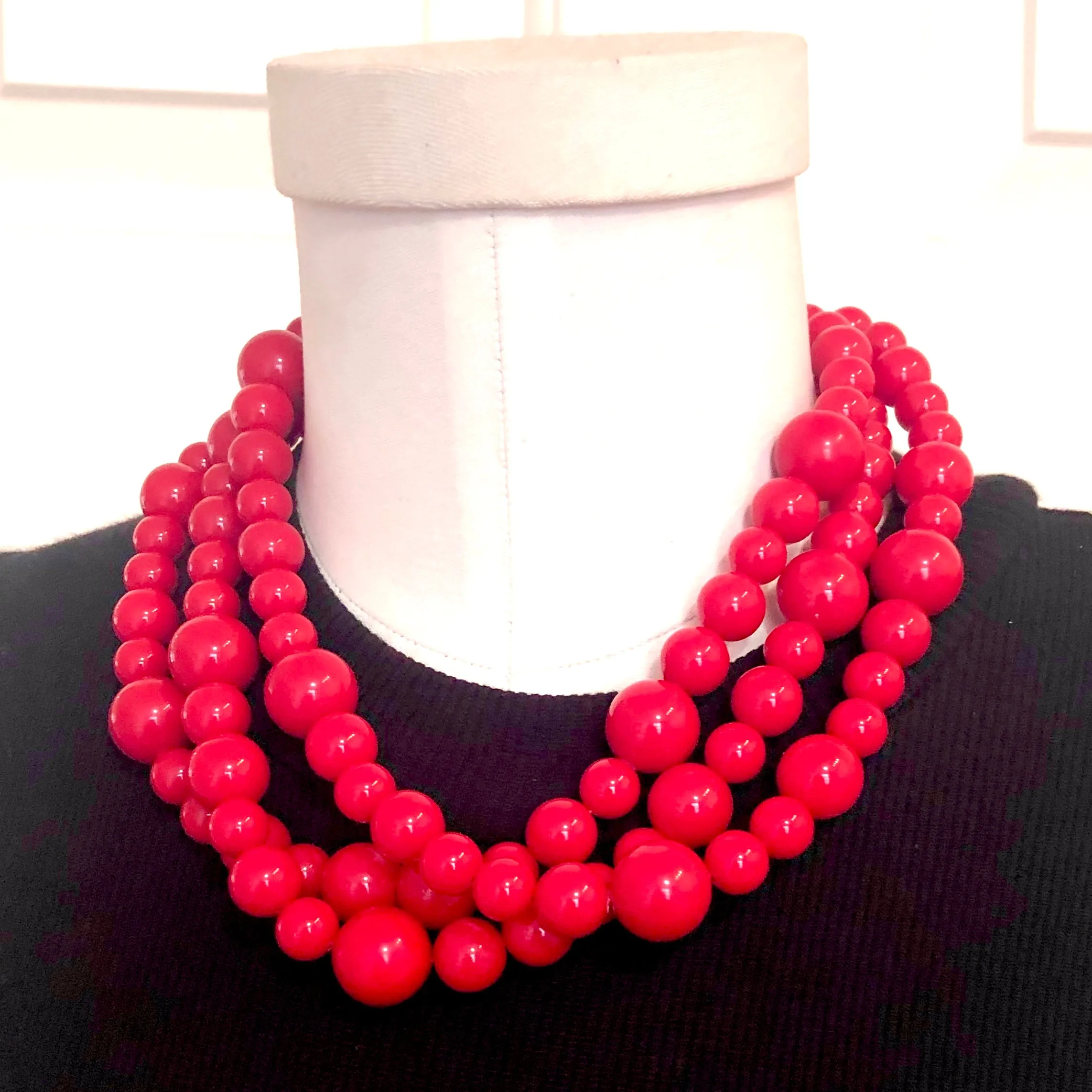 Cherry Red Beaded Multi Strand Morgan Necklace