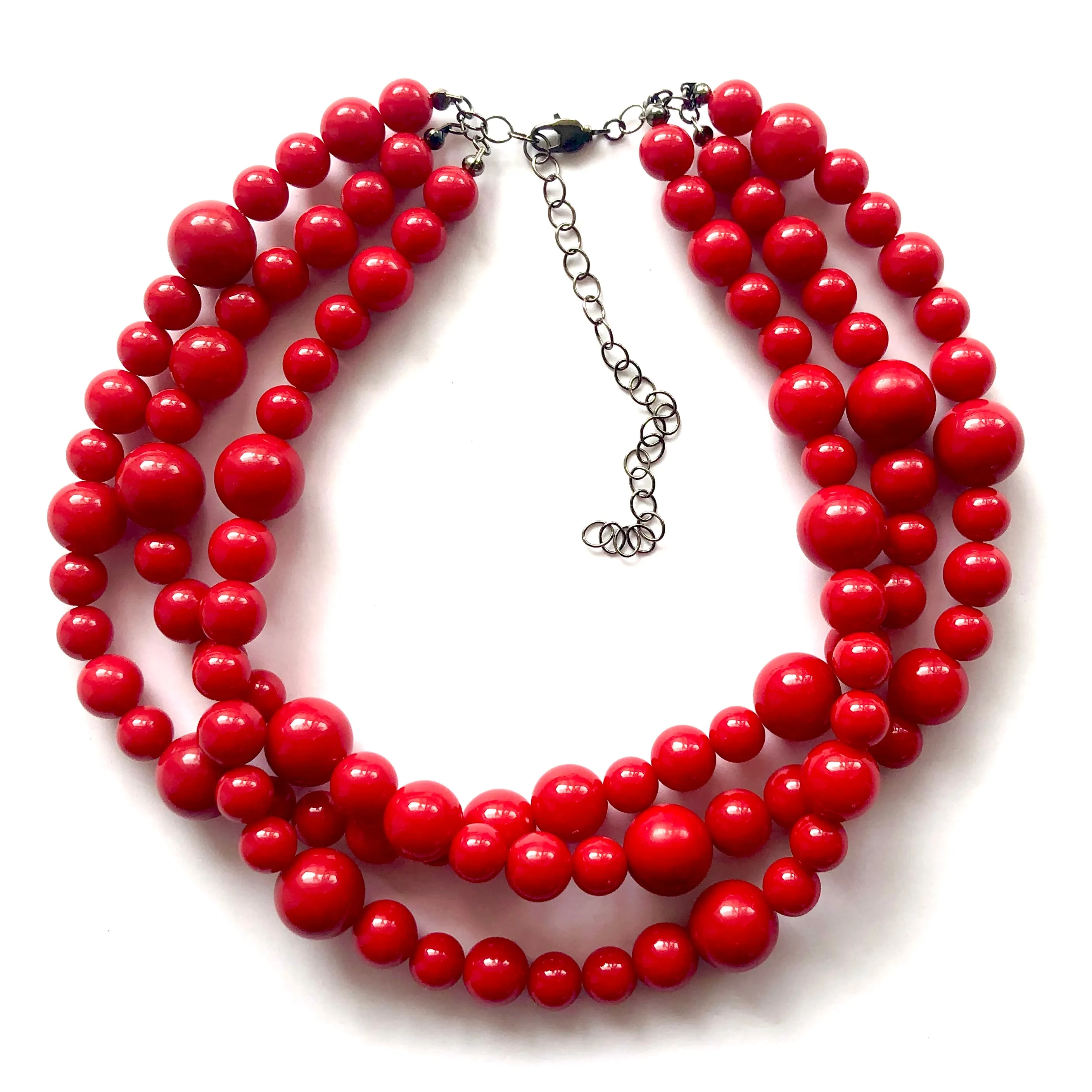 Cherry Red Beaded Multi Strand Morgan Necklace