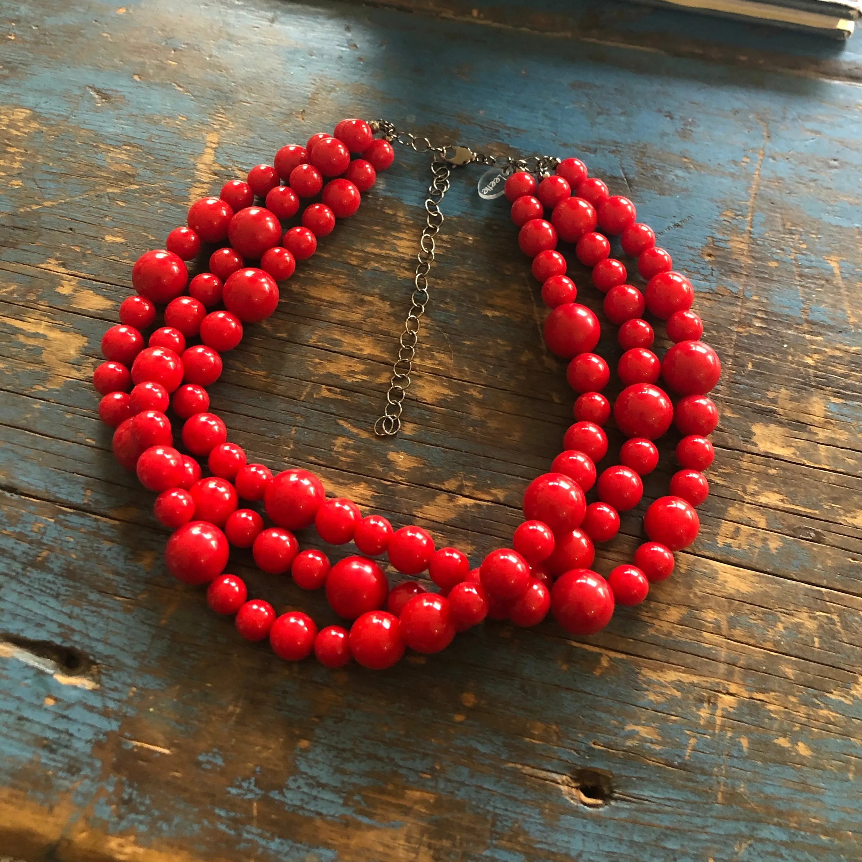 Cherry Red Beaded Multi Strand Morgan Necklace